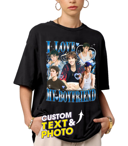 Custom Shirts Custom I Love My Girlfriend T Shirt Custom Girlfriend Face Shirt for Boyfriend I Heart Custom Shirt Bootleg Rap Tee Valentines Gift for Him Her