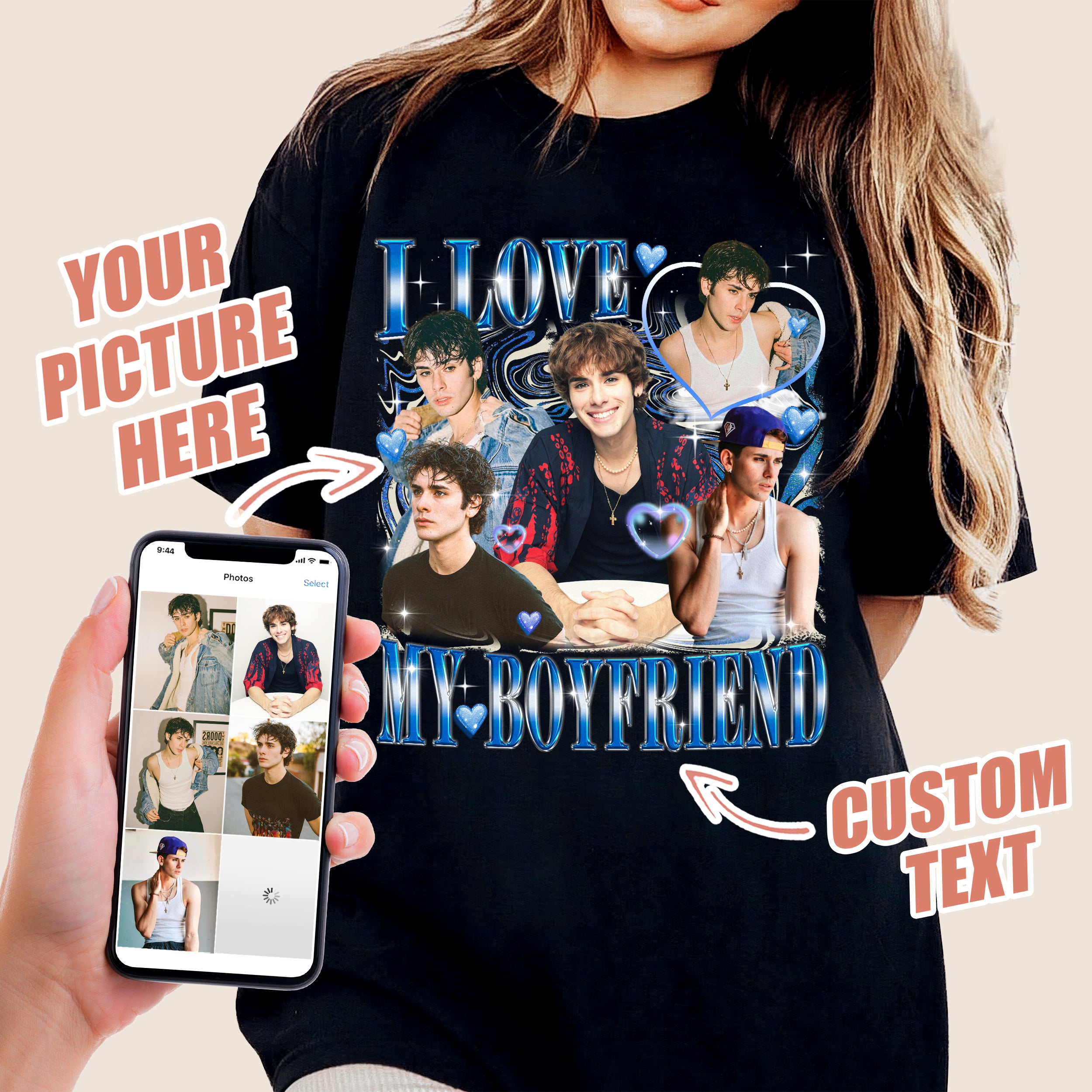 Custom Shirts Custom I Love My Girlfriend T Shirt Custom Girlfriend Face Shirt for Boyfriend I Heart Custom Shirt Bootleg Rap Tee Valentines Gift for Him Her