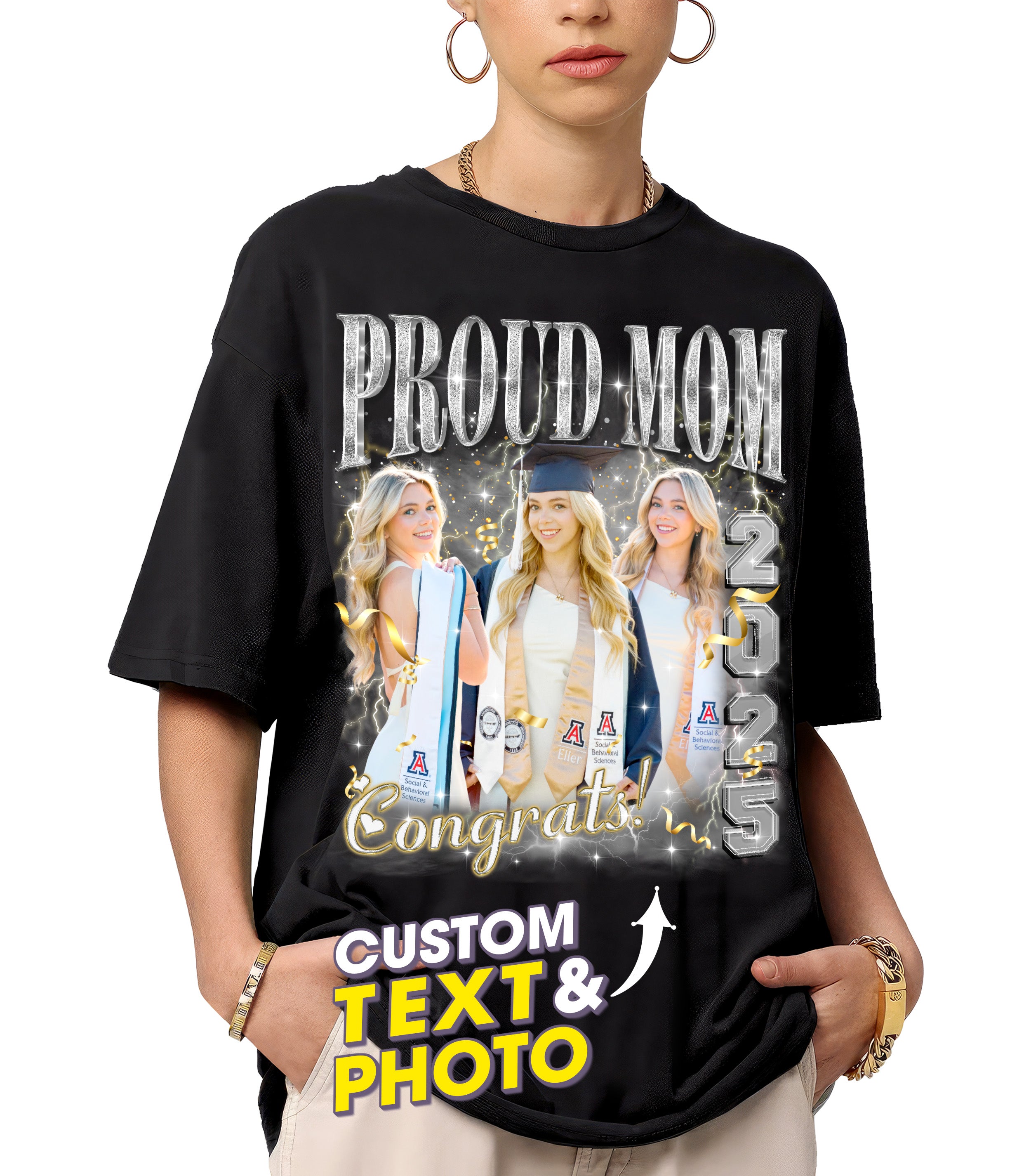 Mit & Mia Custom 2025 Graduate Shirt Customize Shirts with Picture Personalized Graduation T Shirts for Family Proud Mom of Graduation Class of 2025 Custom Photo Shirt