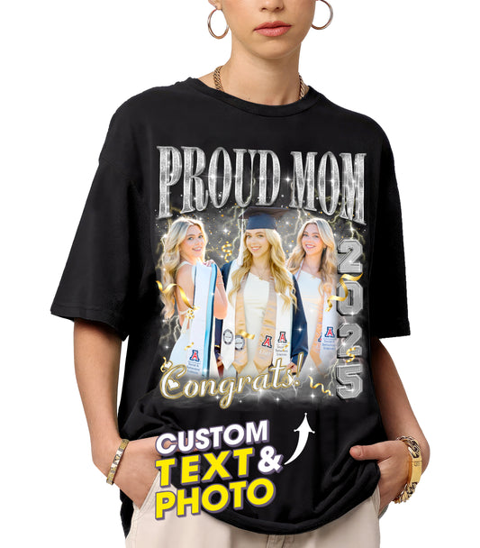 Mit & Mia Custom 2025 Graduate Shirt Customize Shirts with Picture Personalized Graduation T Shirts for Family Proud Mom of Graduation Class of 2025 Custom Photo Shirt