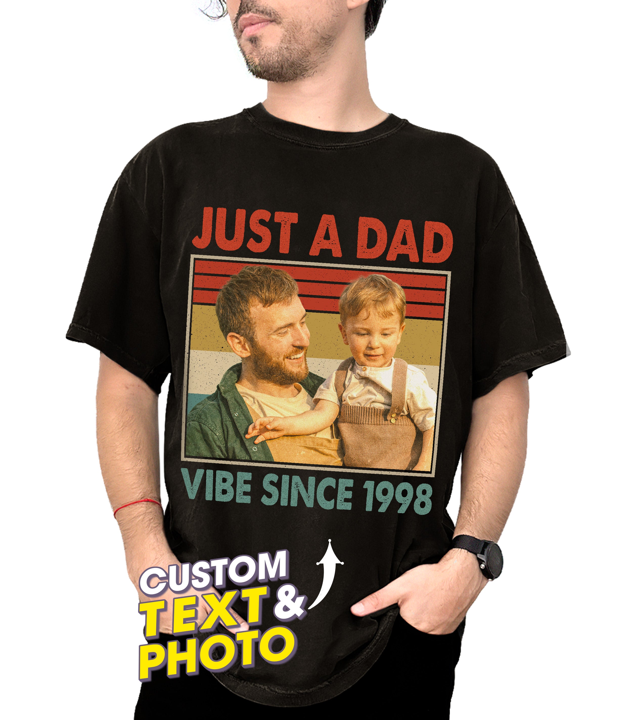 Fathers Day Shirt for Dad Personalized Just A Dad T-Shirt with Photos Vintage Face Daddy Shirts Custom Shirt from Daughter