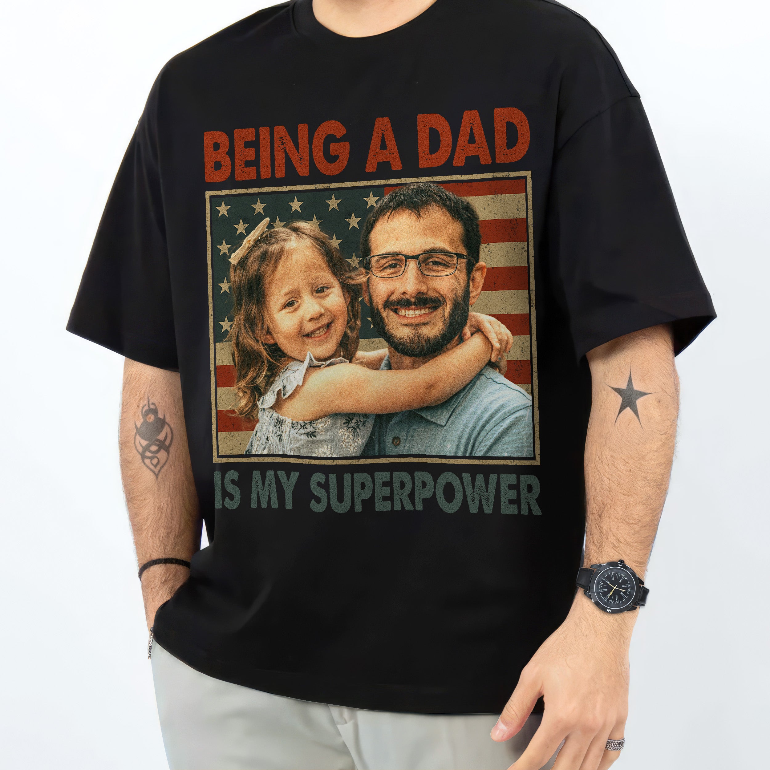 Fathers Day Shirt for Dad Personalized Just A Dad T-Shirt with Photos Vintage Face Daddy Shirts Custom Shirt from Daughter