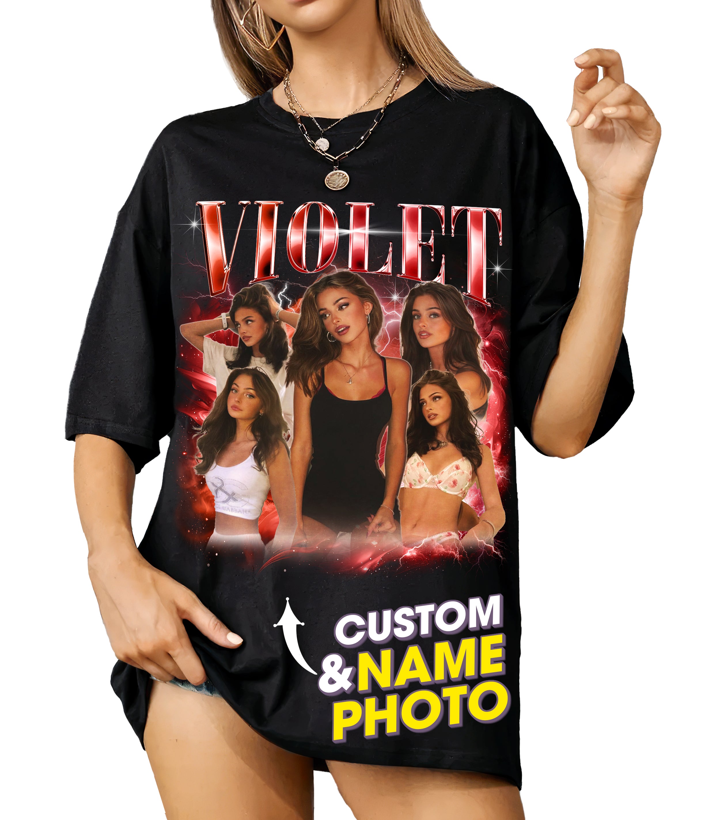 Mit & Mia Custom Bootleg Rap Tee Shirt Girlfriend Custom Tee Personalized Shirts for Boyfriend with Vintage Girlfriend Face Gift Idea for Birthday Valentines Day and Mothers Day