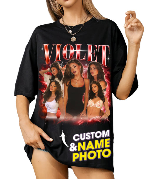Mit & Mia Custom Bootleg Rap Tee Shirt Girlfriend Custom Tee Personalized Shirts for Boyfriend with Vintage Girlfriend Face Gift Idea for Birthday Valentines Day and Mothers Day