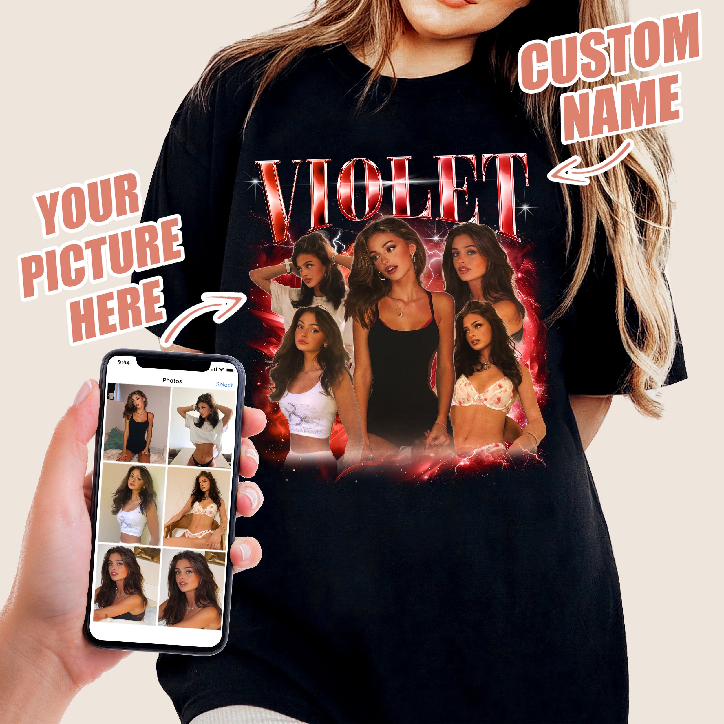 Mit & Mia Custom Bootleg Rap Tee Shirt Girlfriend Custom Tee Personalized Shirts for Boyfriend with Vintage Girlfriend Face Gift Idea for Birthday Valentines Day and Mothers Day