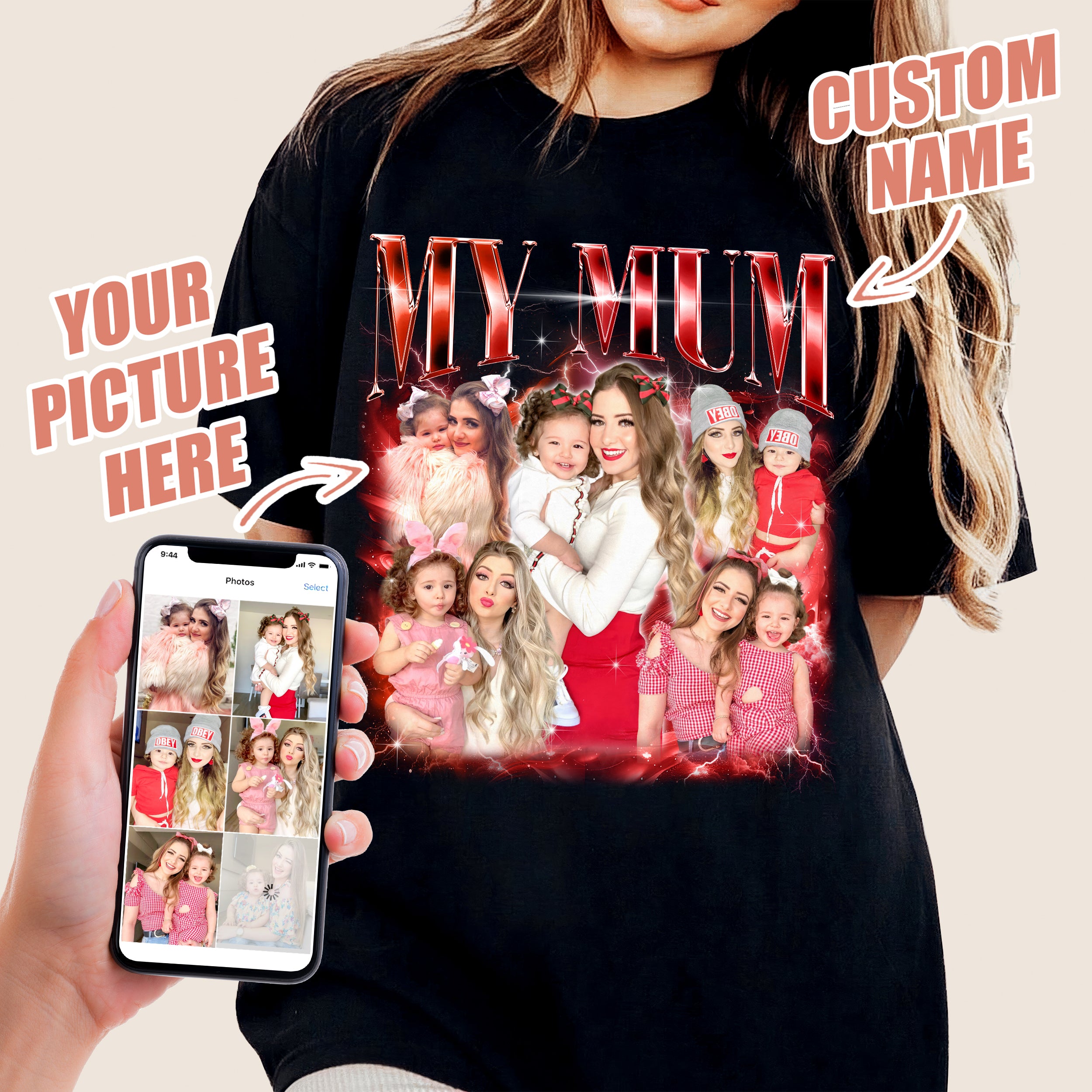 Custom Bootleg Rap Tee, for Mom, Customize Tshirt with Photo, Shirts for Mama Custom Face Shirt, Mother's Day Shirts for Women