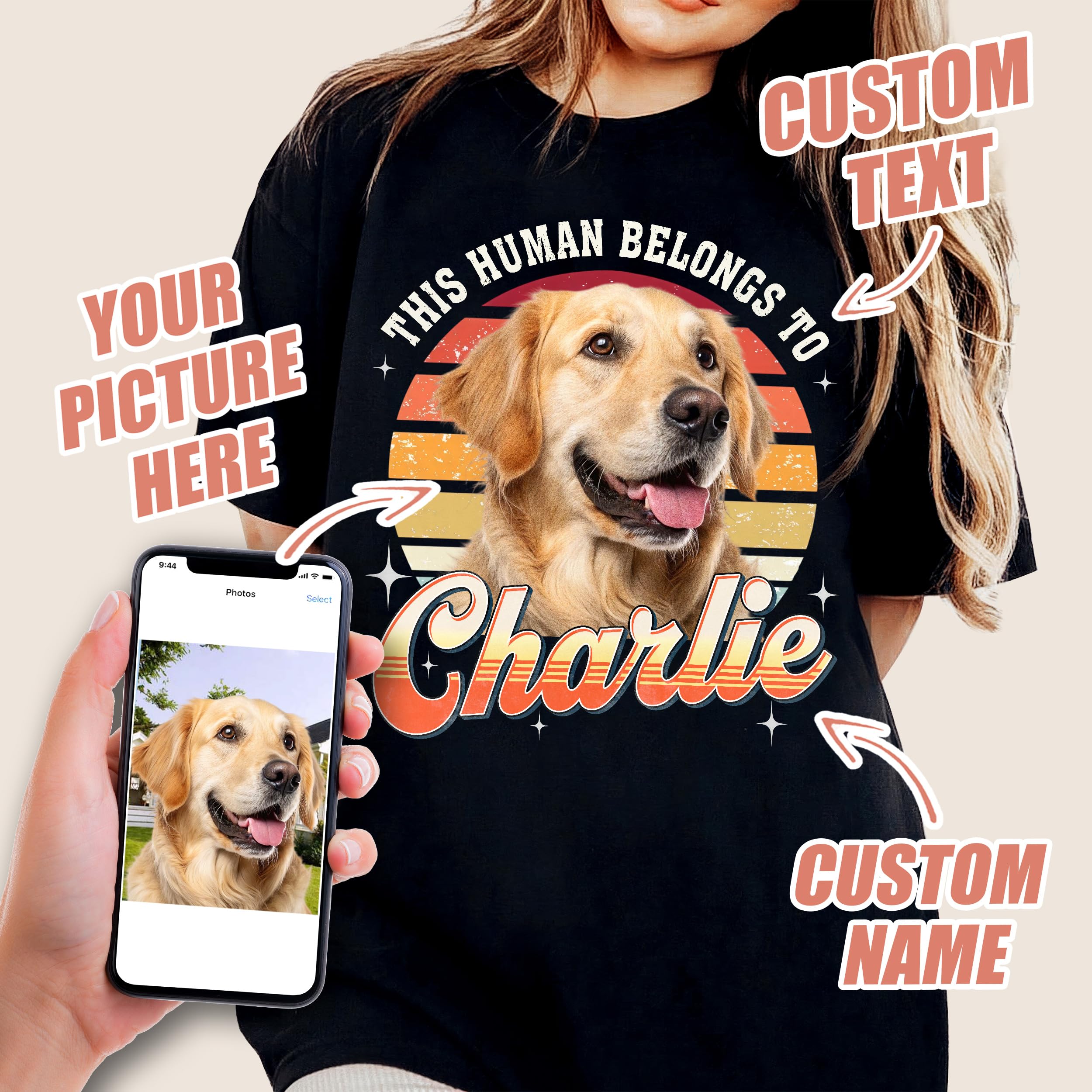 Mit & Mia Custom T Shirts, Custom Dog Shirt, Vintage Tee with Pet Photo for Boyfriend Girlfriend, Cat Mom Shirt, Customized Pet Shirts, Gift for Dog Cat Lovers