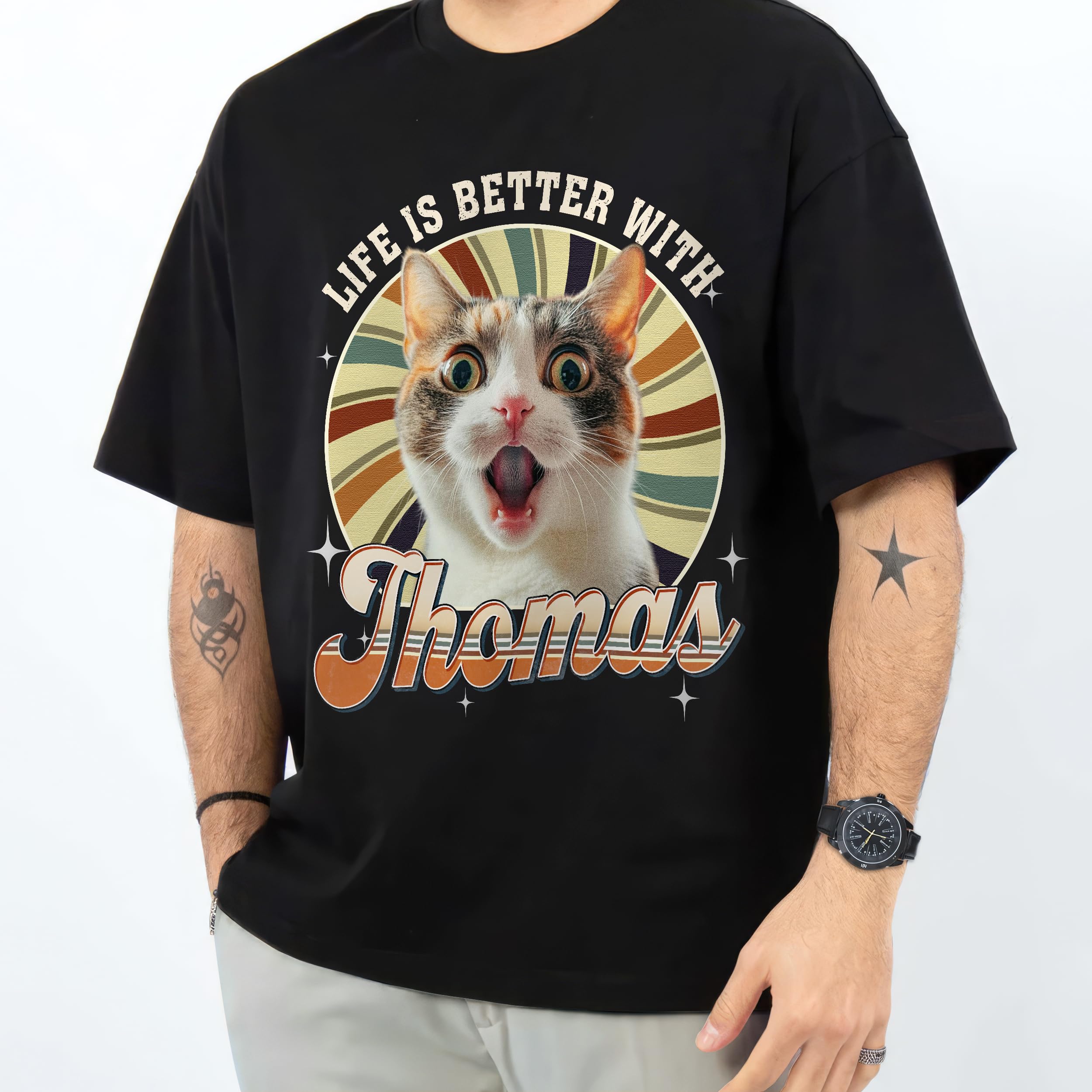 Mit & Mia Custom T Shirts, Custom Dog Shirt, Vintage Tee with Pet Photo for Boyfriend Girlfriend, Cat Mom Shirt, Customized Pet Shirts, Gift for Dog Cat Lovers