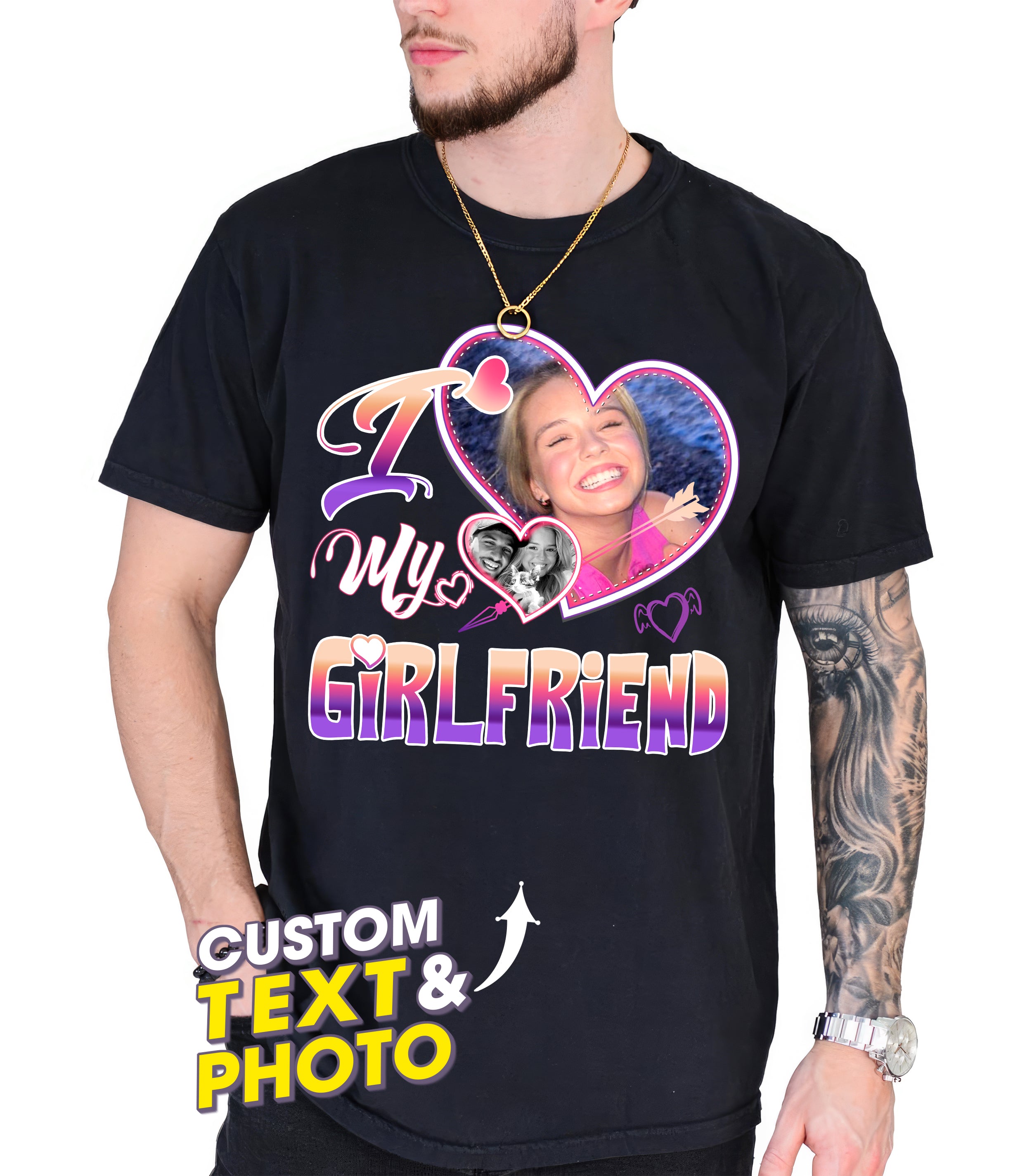 Mit & Mia Custom T Shirts I Love My Girlfriend Shirt for Boyfriend Custom Face Girlfriend Shirt with Photo Tees Christmas Valentine Day Gift for Him Her