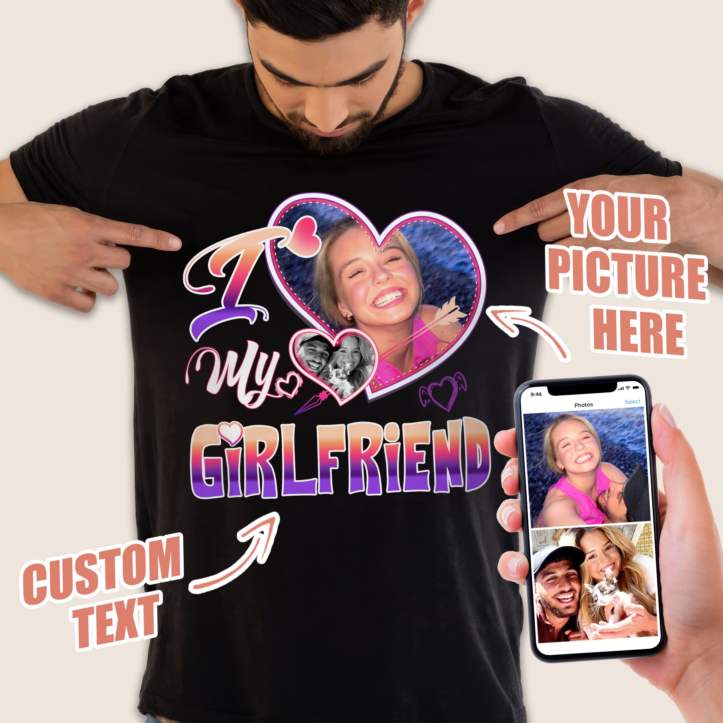 Mit & Mia Custom T Shirts I Love My Girlfriend Shirt for Boyfriend Custom Face Girlfriend Shirt with Photo Tees Christmas Valentine Day Gift for Him Her