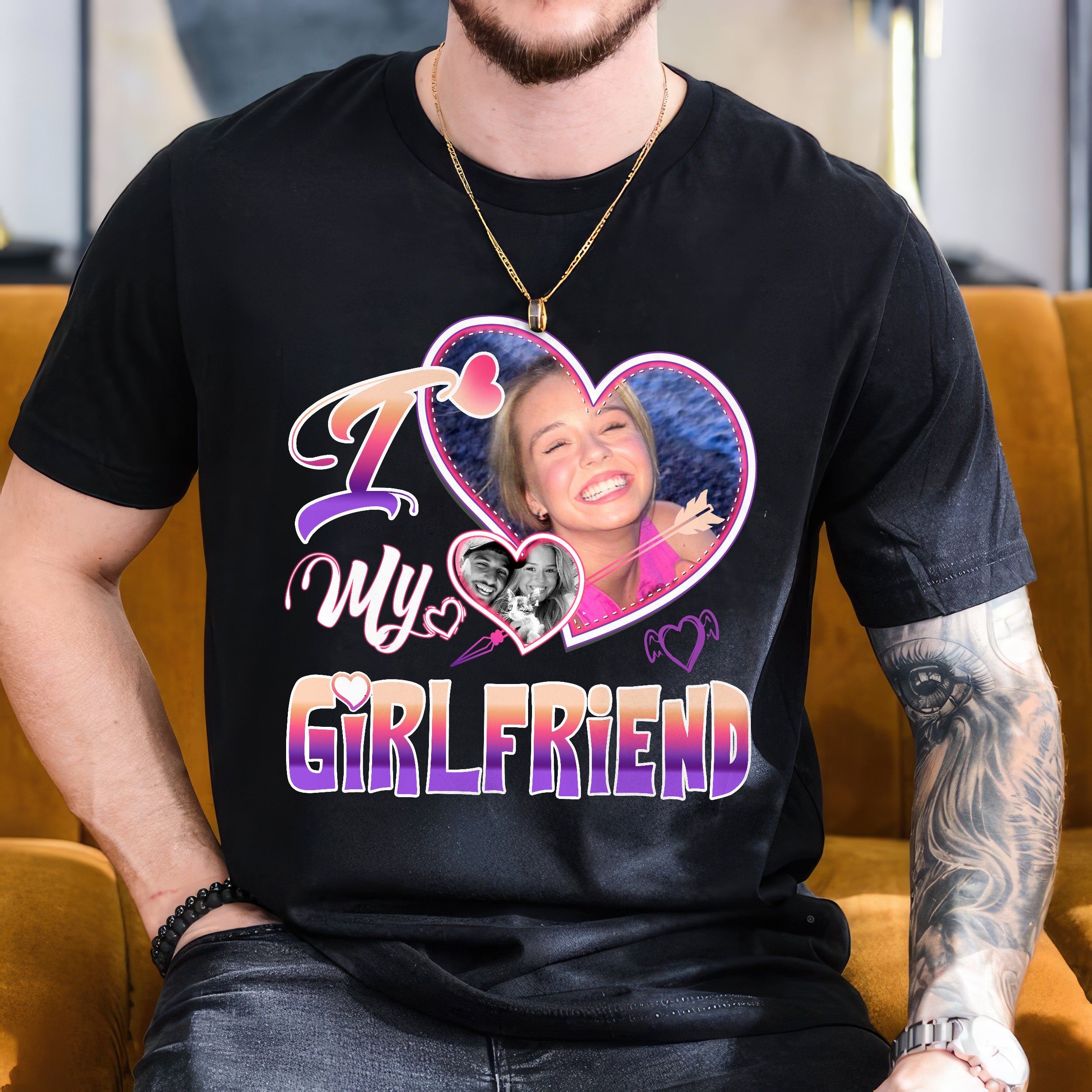 Mit & Mia Custom T Shirts I Love My Girlfriend Shirt for Boyfriend Custom Face Girlfriend Shirt with Photo Tees Christmas Valentine Day Gift for Him Her