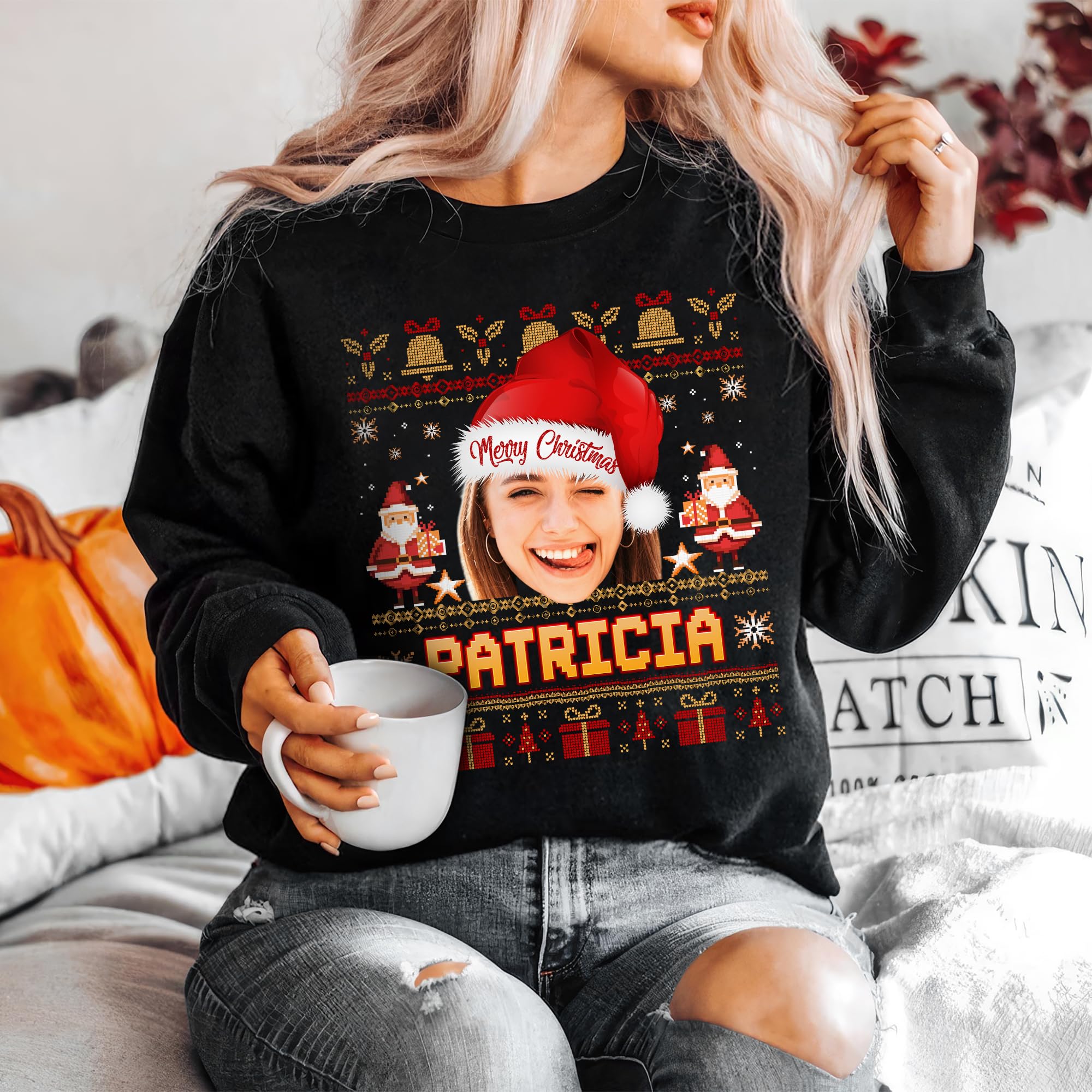 Custom Face Ugly Christmas Shirt - Customized Photo Sweater for Matching Family Sweatshirts and T-Shirts for Women and Men