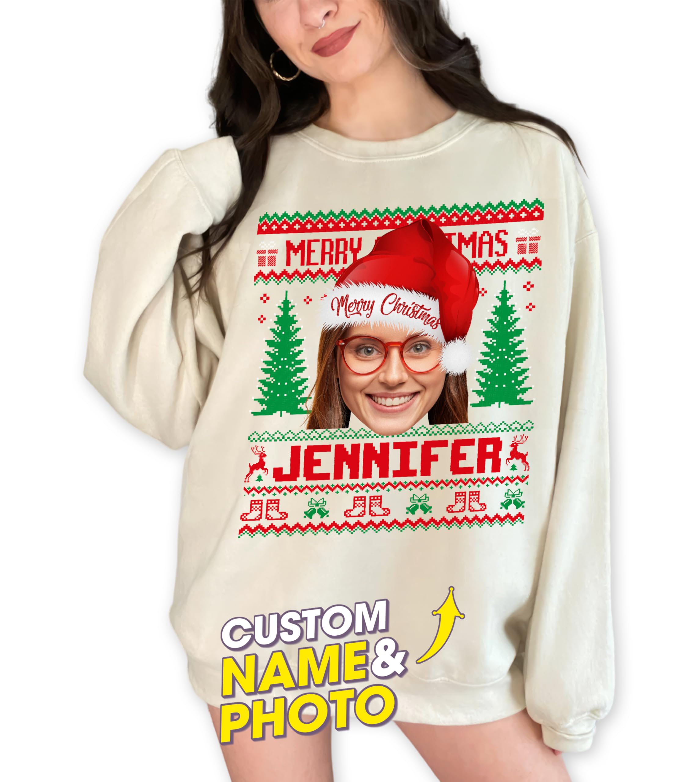 Custom Face Ugly Christmas Shirt - Customized Photo Sweater for Matching Family Sweatshirts and T-Shirts for Women and Men