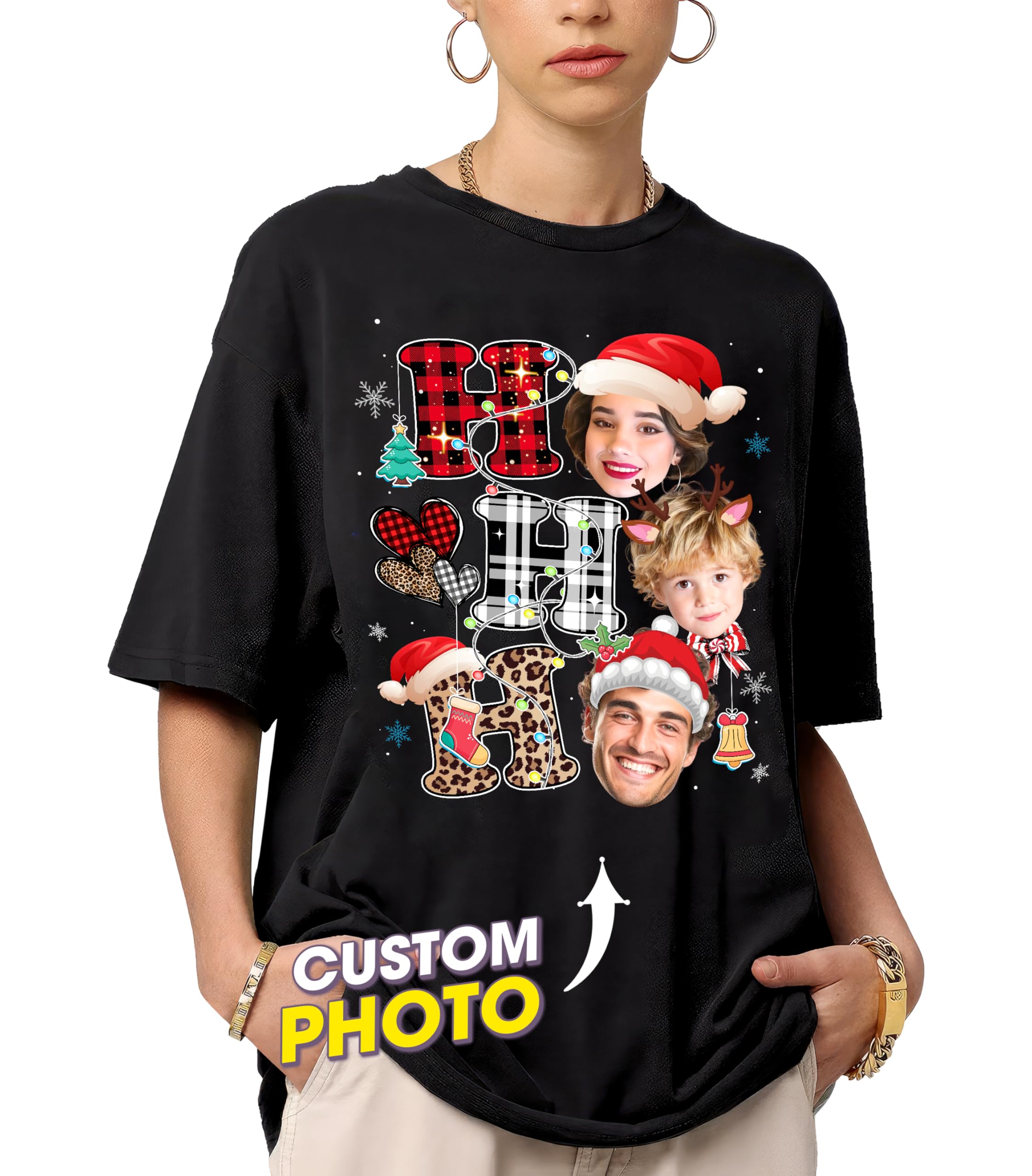 Custom Christmas Shirt with Photo Face Ugly Christmas Sweater Funny Shirt Personalized Photo Shirts Matching Family