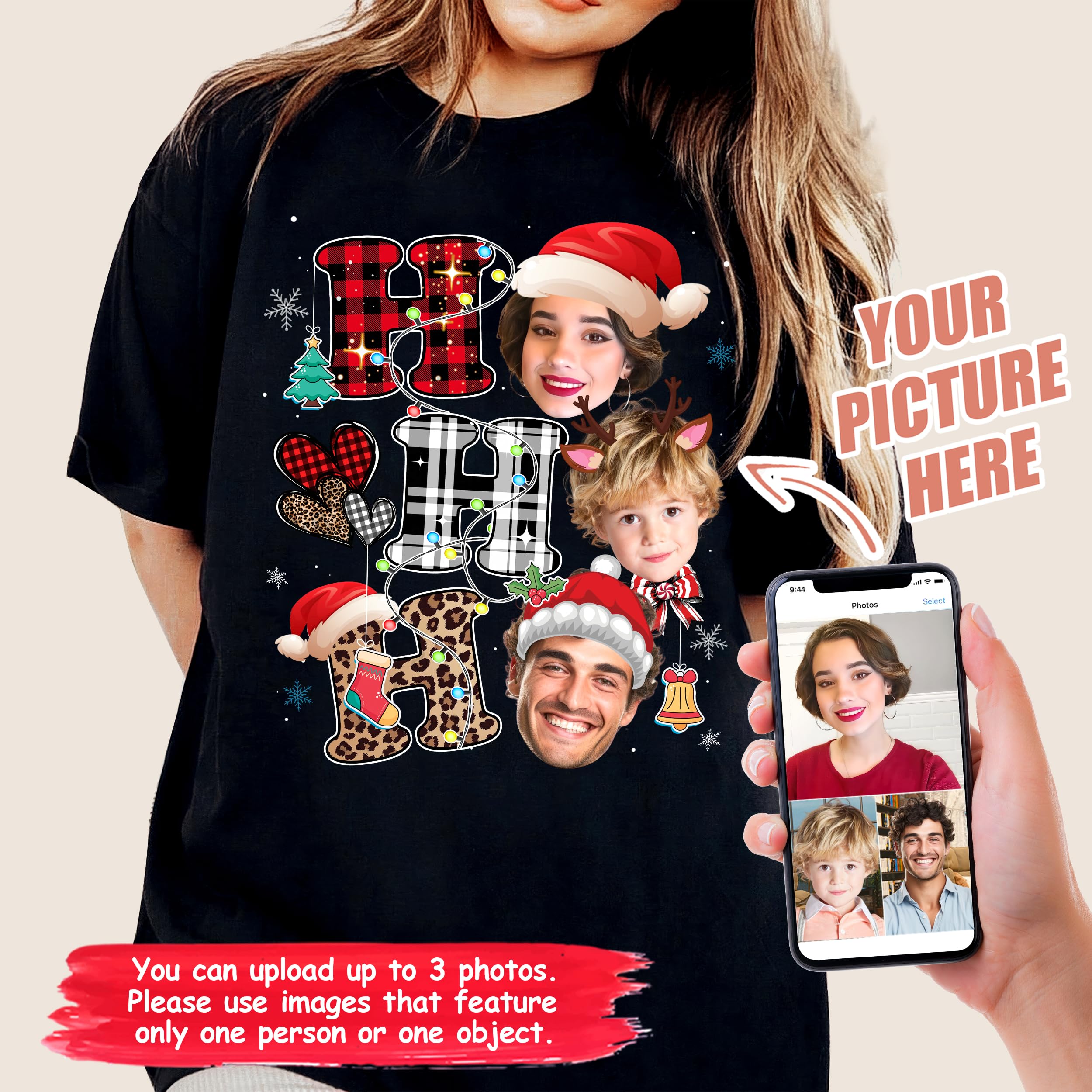 Custom Christmas Shirt with Photo Face Ugly Christmas Sweater Funny Shirt Personalized Photo Shirts Matching Family