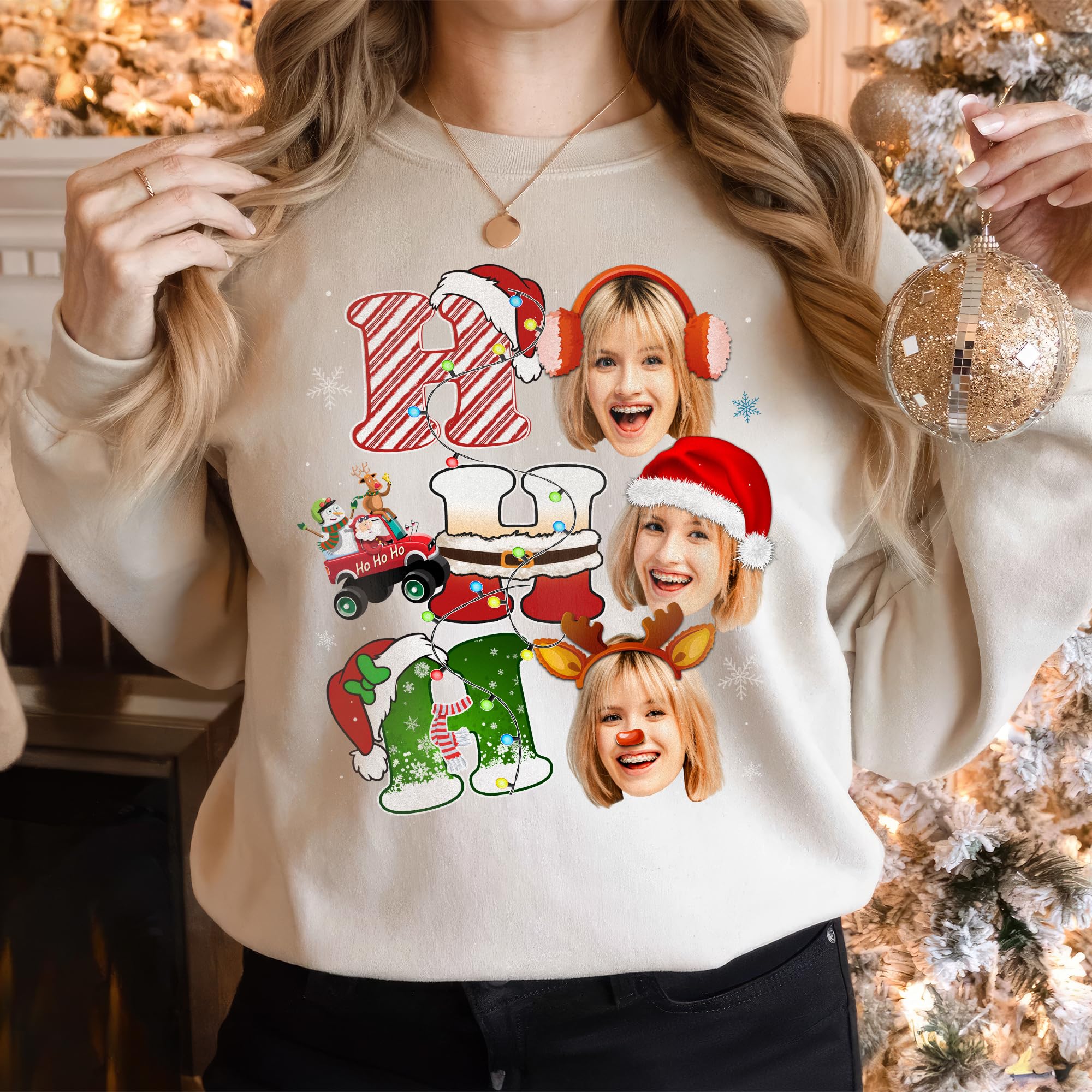 Custom Christmas Shirt with Photo Face Ugly Christmas Sweater Funny Shirt Personalized Photo Shirts Matching Family