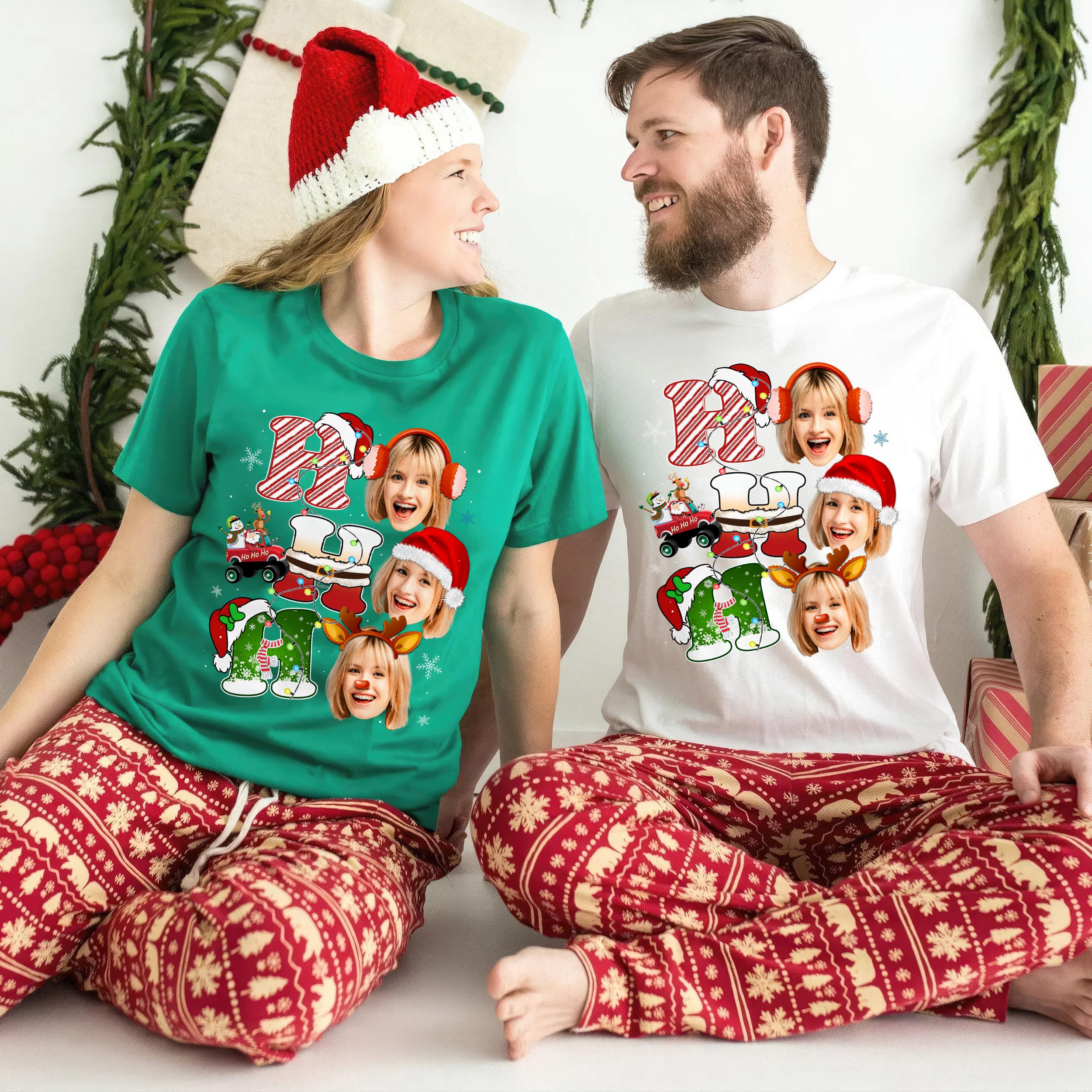 Custom Christmas Shirt with Photo Face Ugly Christmas Sweater Funny Shirt Personalized Photo Shirts Matching Family