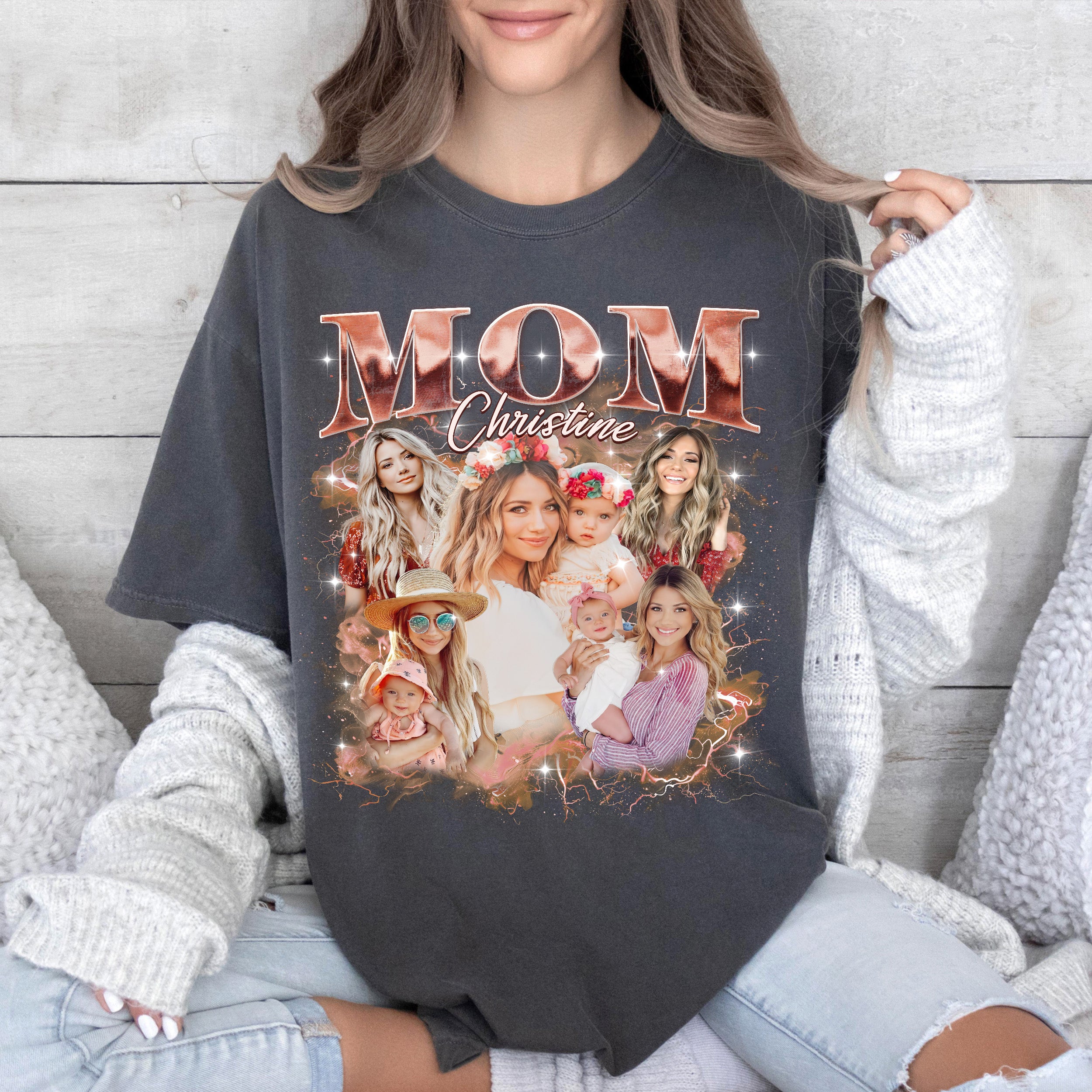 Custom Your Own Bootleg Rap Tee for Mom Customize Tshirt with Photo Shirts for Mama Custom Face Shirt Mother's Day Shirts for Women