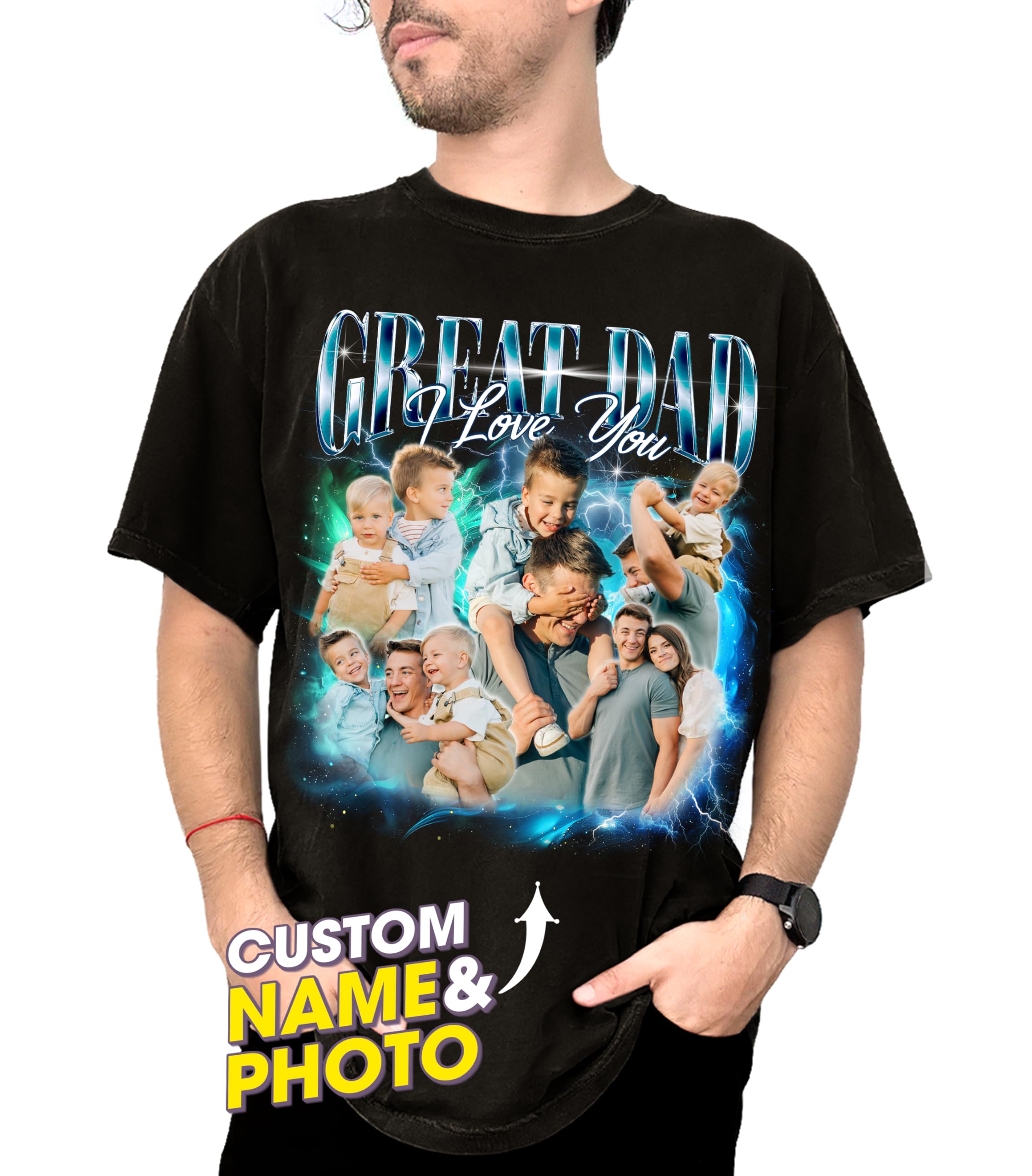 Fathers Day Shirts for Dad Personalized Shirts with Photos Custom Bootleg Rap Tee Vintage Face Shirts to My Dad Unique Gifts from Daughter Son Wife