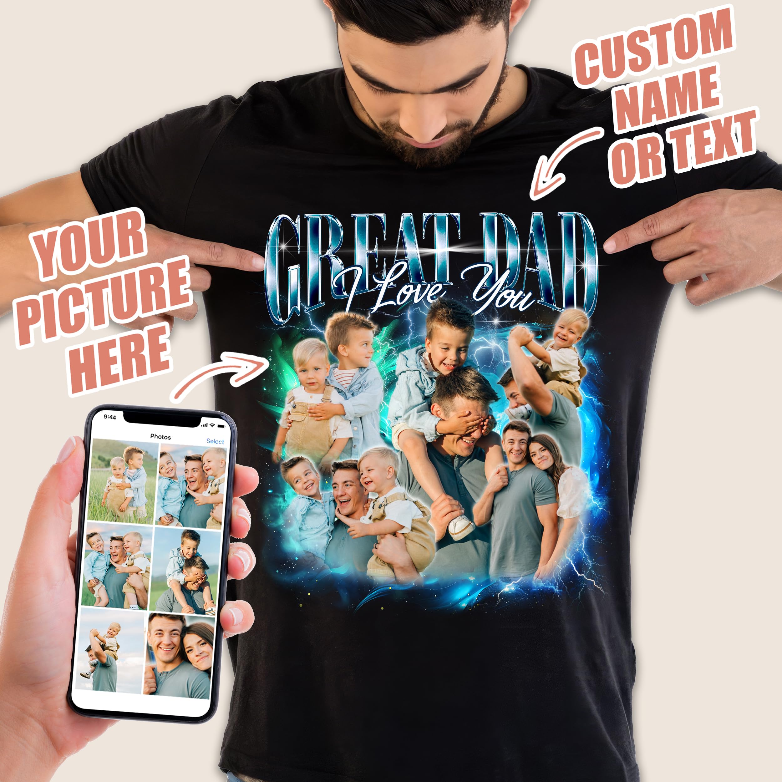 Fathers Day Shirts for Dad Personalized Shirts with Photos Custom Bootleg Rap Tee Vintage Face Shirts to My Dad Unique Gifts from Daughter Son Wife
