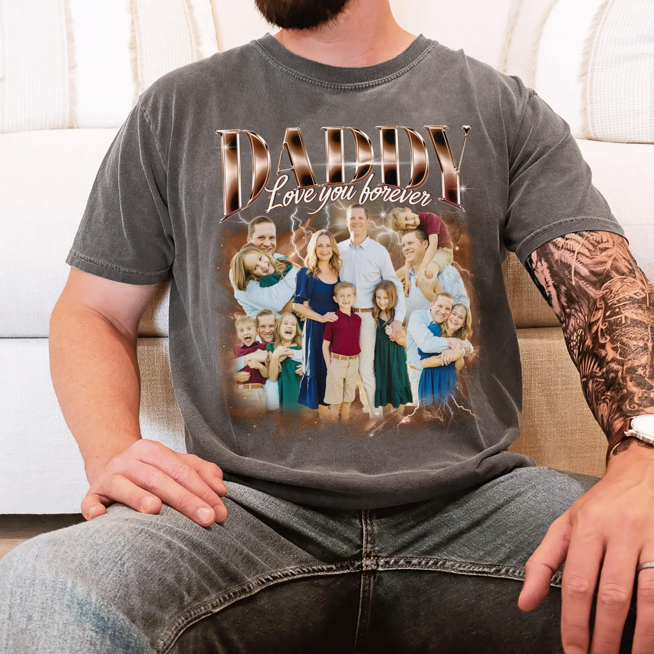 Fathers Day Shirts for Dad Personalized Shirts with Photos Custom Bootleg Rap Tee Vintage Face Shirts to My Dad Unique Gifts from Daughter Son Wife