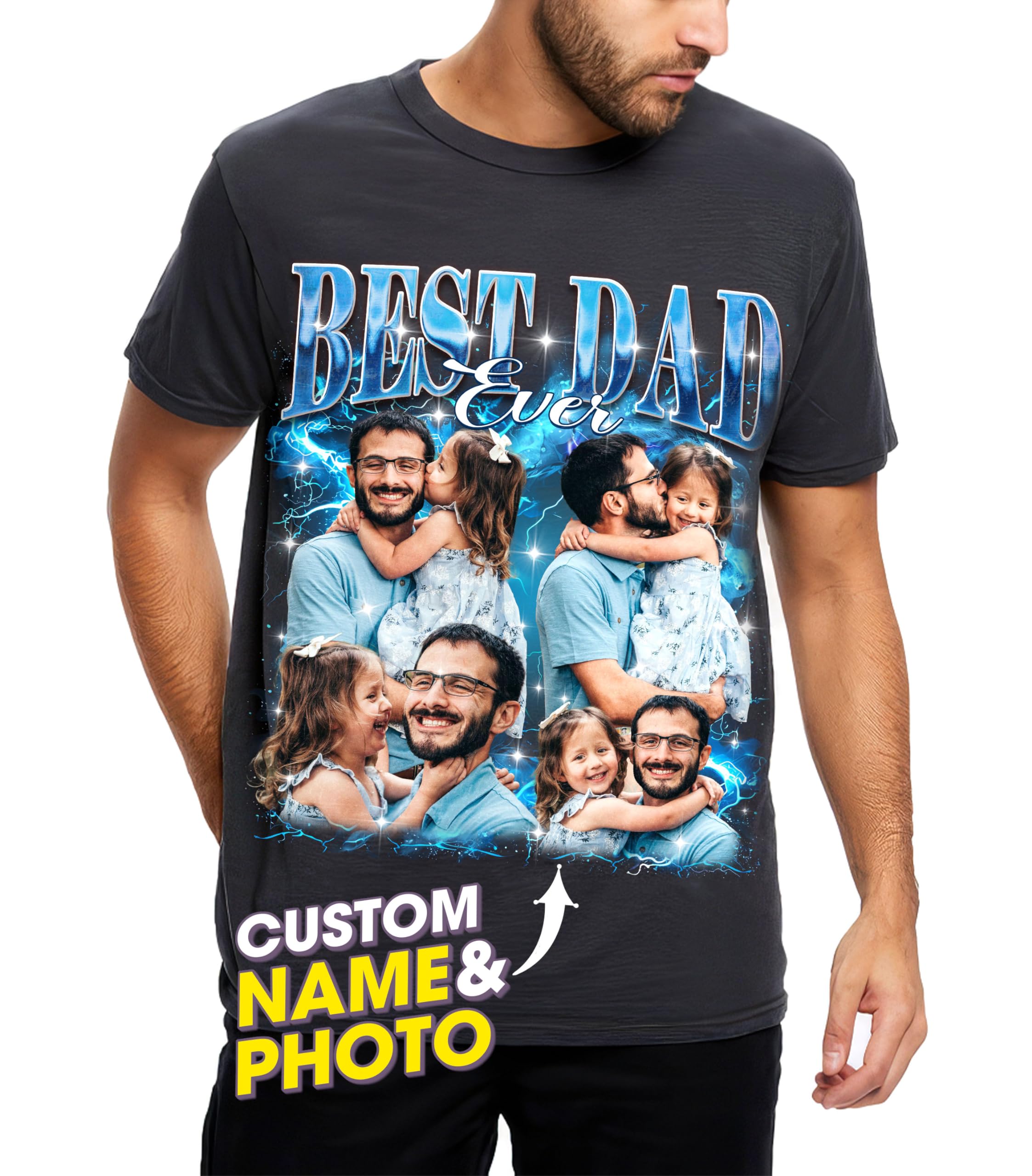 Custom Shirts for Dad Personalized Shirt with Photos Custom Bootleg Rap Tee Face Shirts for Dad from Daughter Son