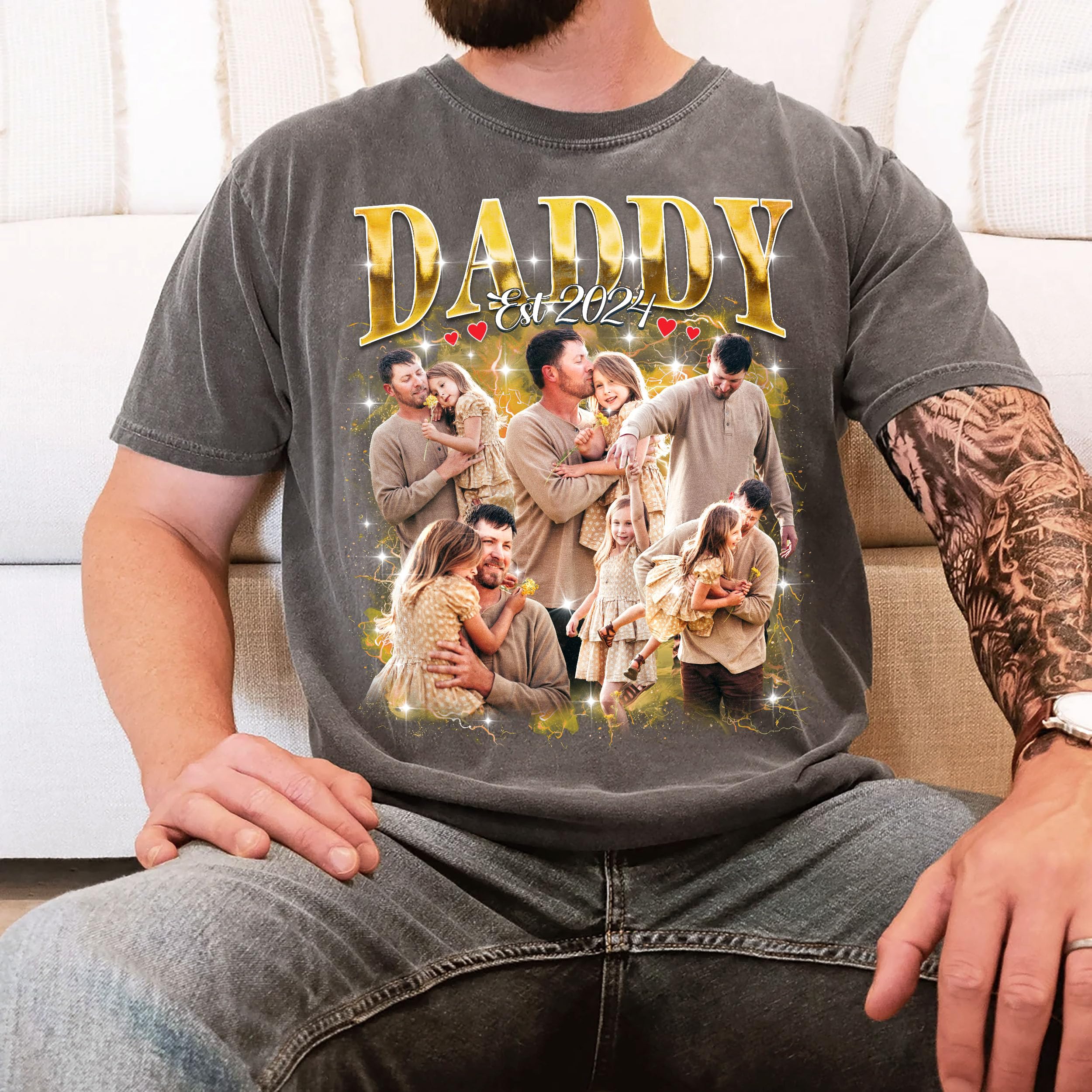 Custom Shirts for Dad Personalized Shirt with Photos Custom Bootleg Rap Tee Face Shirts for Dad from Daughter Son