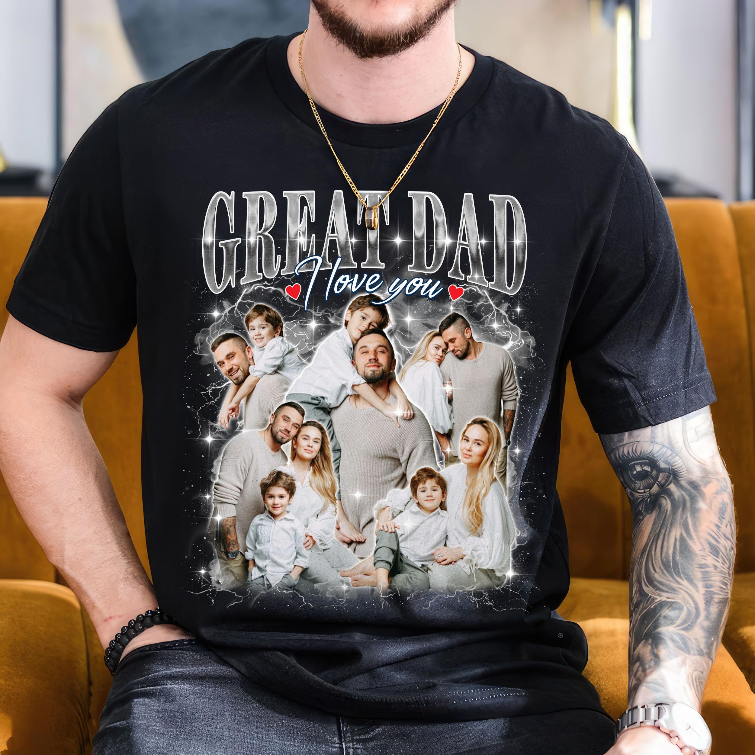 Custom Shirts for Dad Personalized Shirt with Photos Custom Bootleg Rap Tee Face Shirts for Dad from Daughter Son