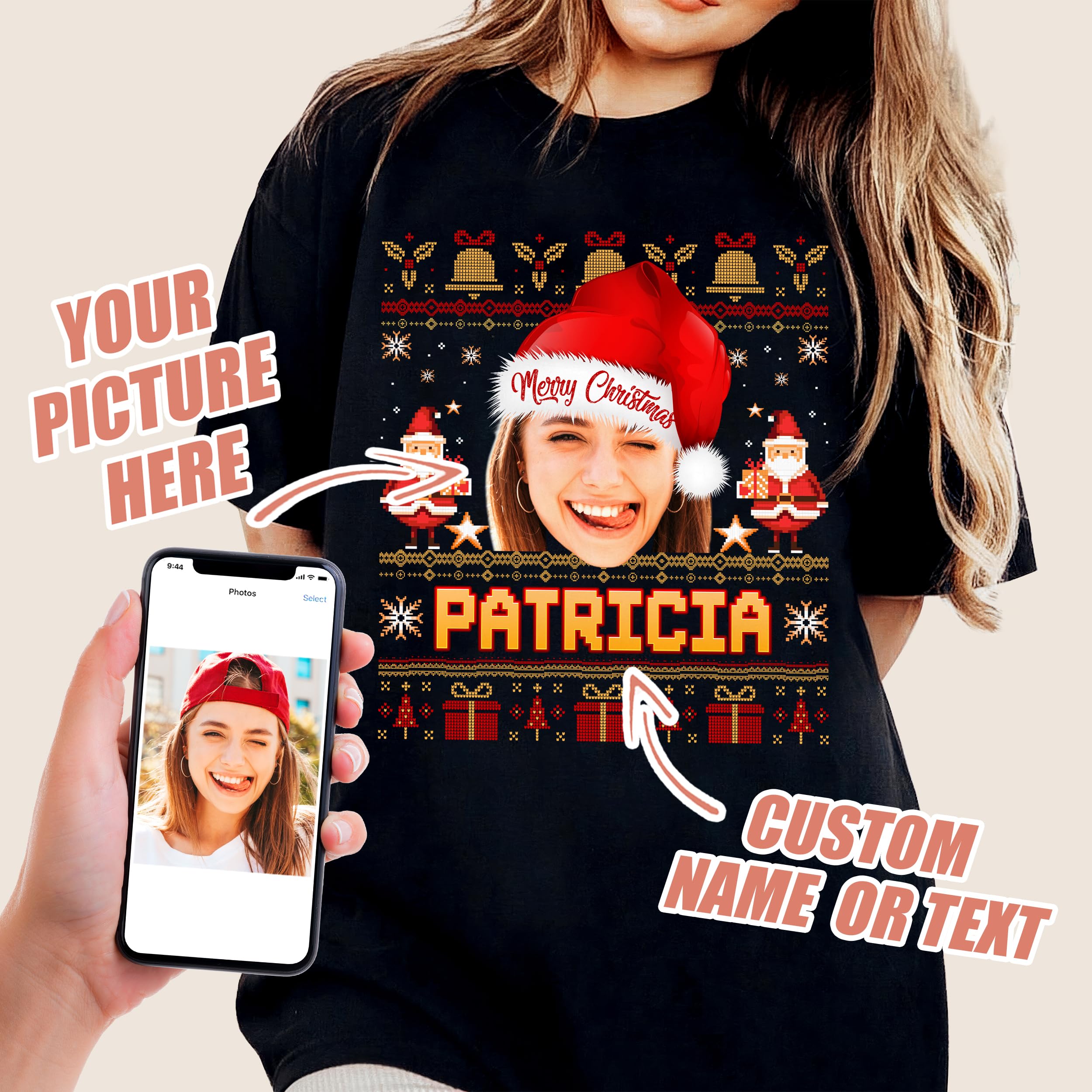 Custom Shirt Face Ugly Christmas Shirt with Photo Customize Matching Family Sweatshirts T Shirts for Women Men