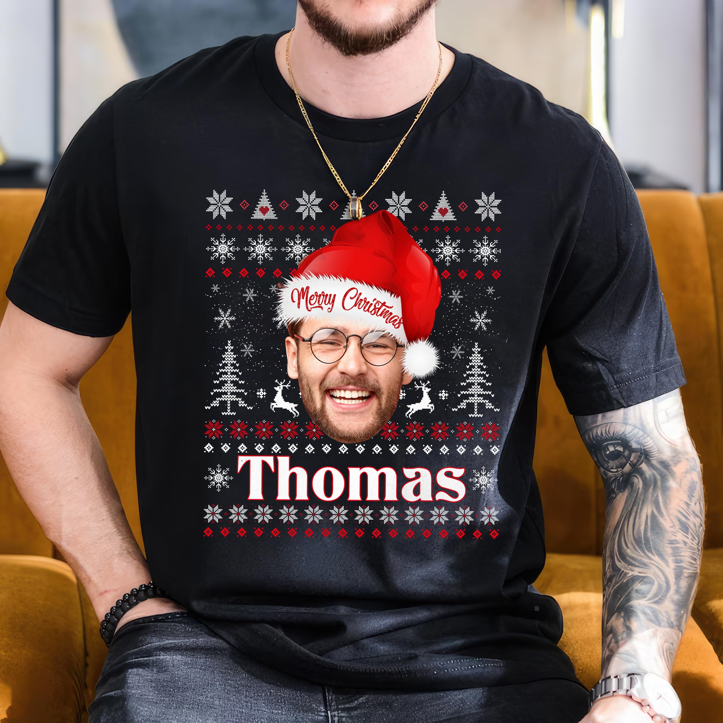 Custom Shirt Face Ugly Christmas Shirt with Photo Customize Matching Family Sweatshirts T Shirts for Women Men