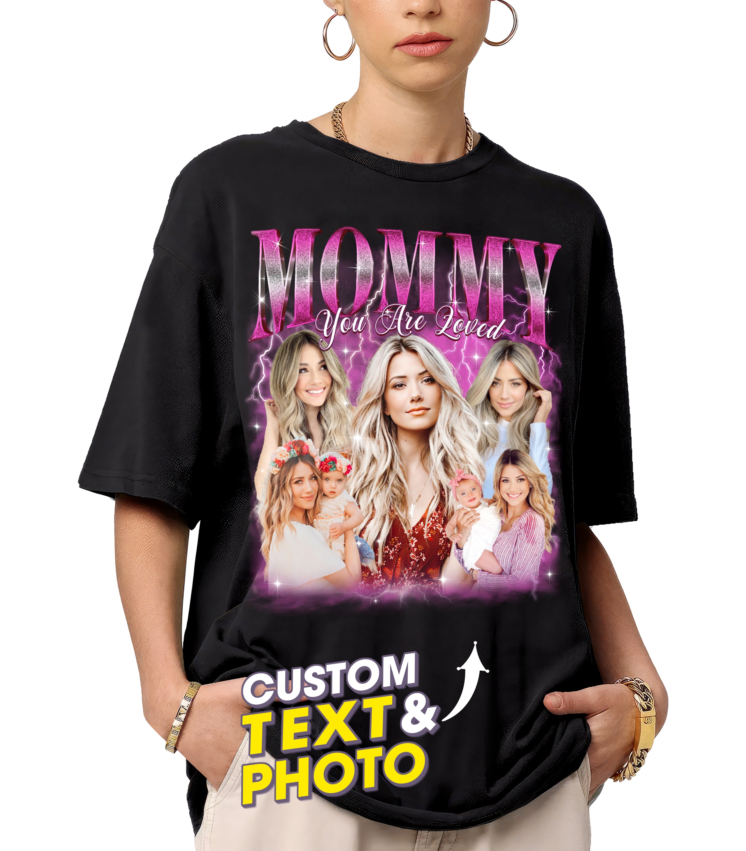 Custom Your Own Bootleg Rap Tee, for Mom, Customize Tshirt with Photo, Shirts for Mama Custom Face Shirt, Mother's Day Shirts for Women