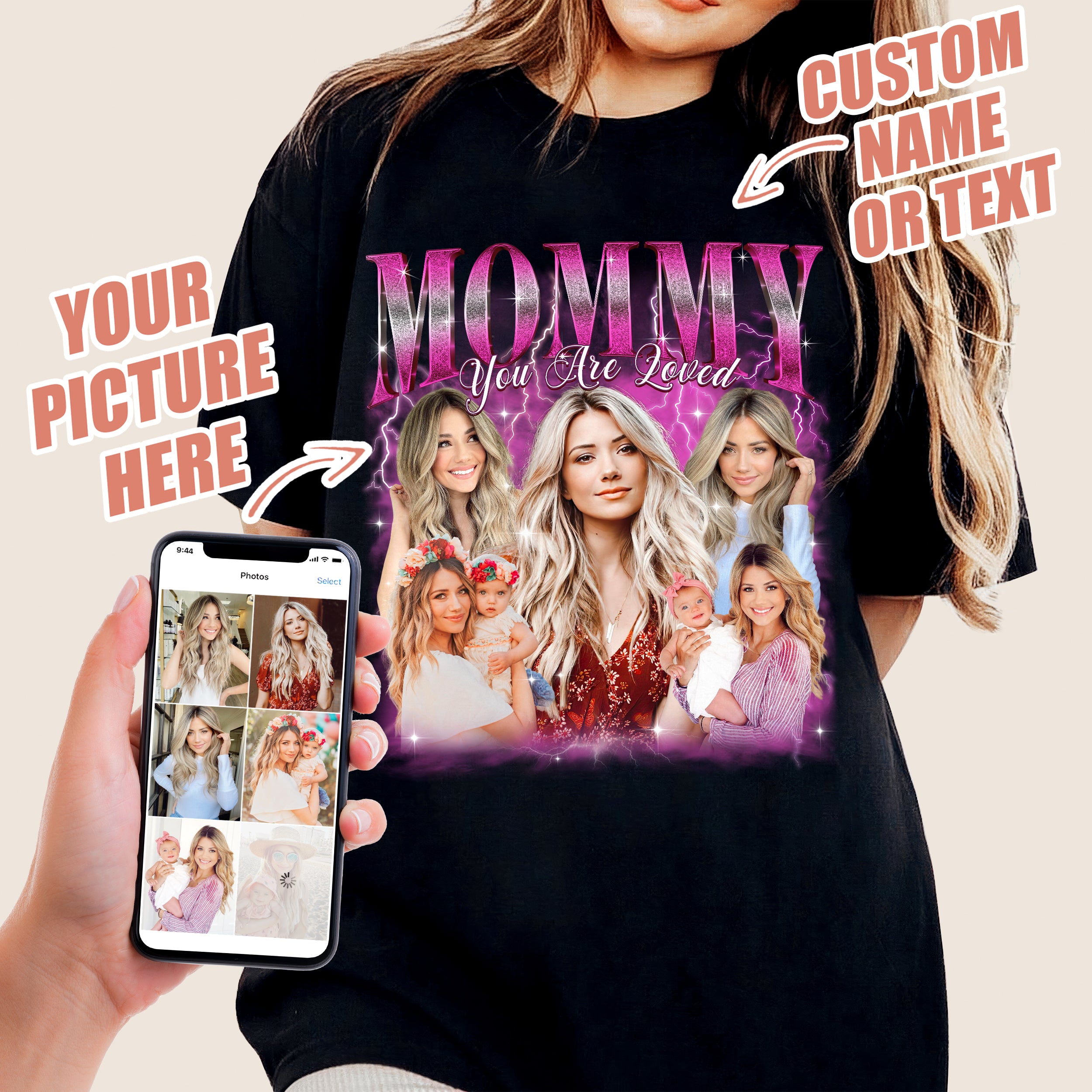 Custom Your Own Bootleg Rap Tee, for Mom, Customize Tshirt with Photo, Shirts for Mama Custom Face Shirt, Mother's Day Shirts for Women
