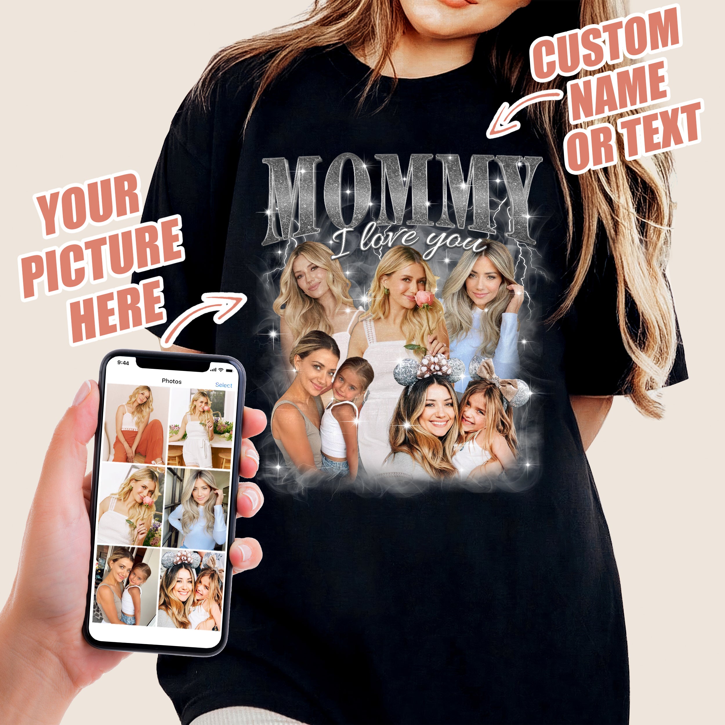 Custom Your Own Bootleg Rap Tee Custom for Mom Best Mom Shirt with Face Mommy Photo Vintage T Shirts Personalized Gifts from Daughter Son