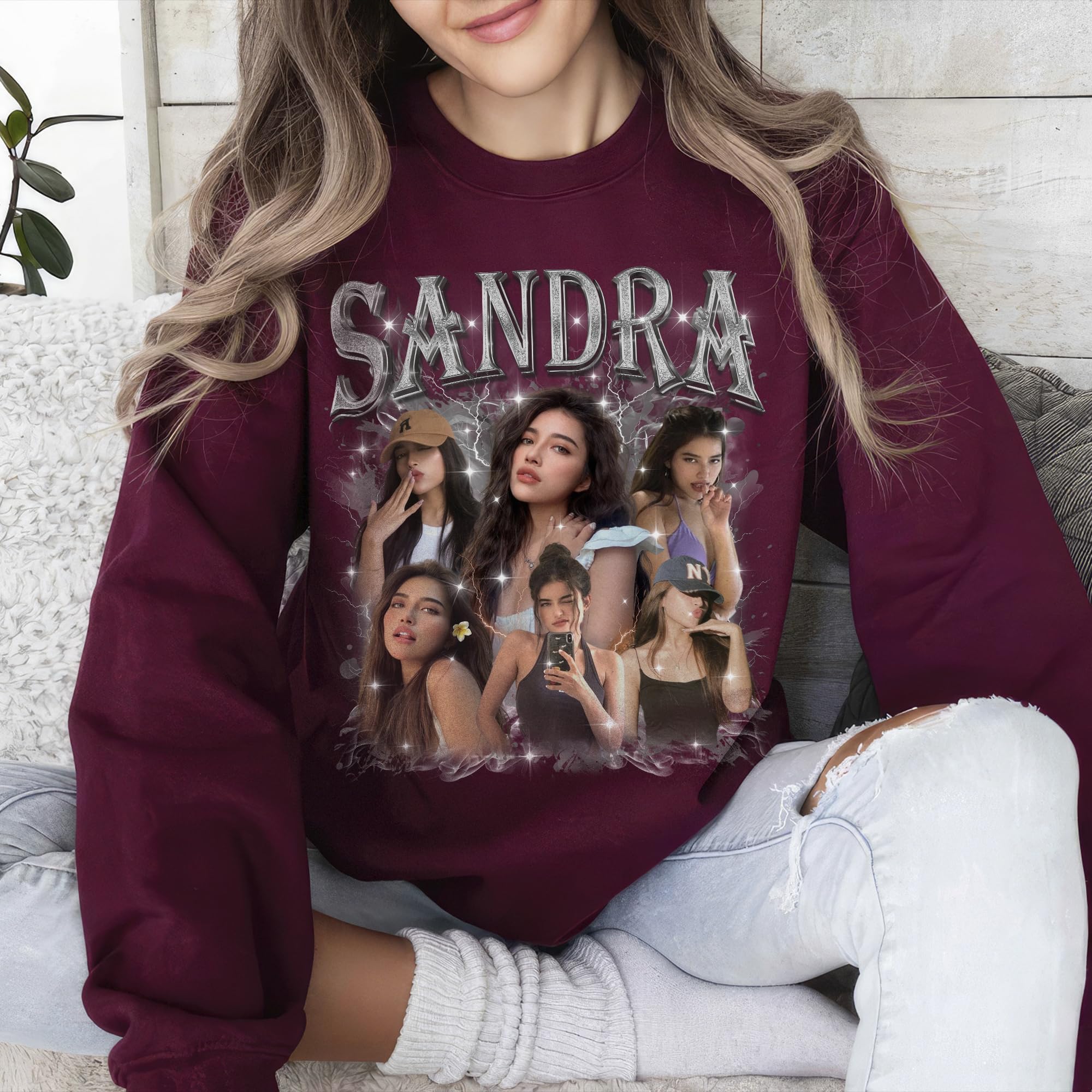 Custom Sweatshirts with Photo Design Your Own Bootleg Rap Shirt Custom Crewneck Shirts for Boyfriend Girlfriend Face Shirt Gift for Valentines Halloween Christmas