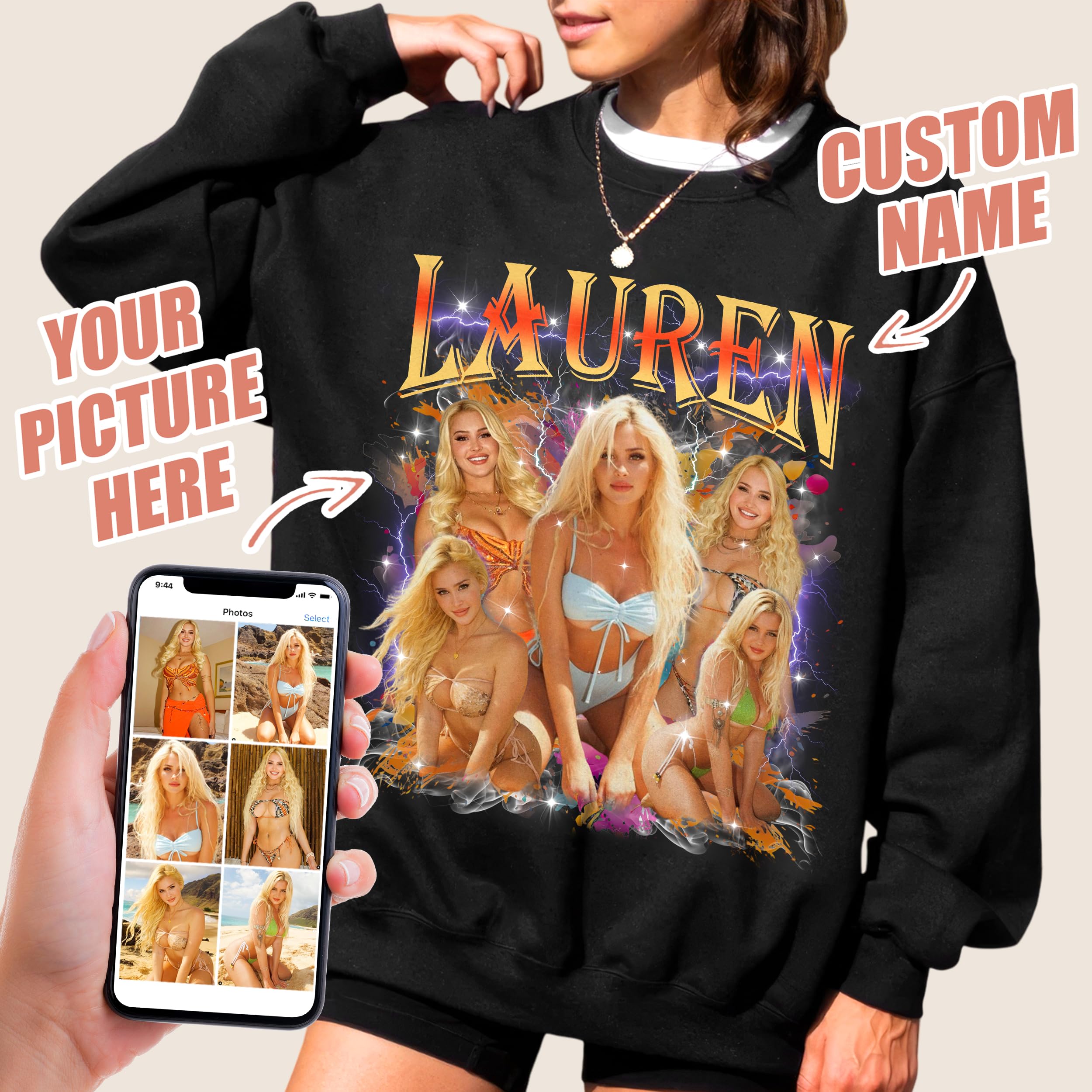 Personalized Shirt Bootleg Rap Tee Shirt Custom Sweatshirts for Women Custom Crewneck Shirts for Boyfriend Girlfriend Vintage Face Shirt Gift for Valentines Halloween Christmas