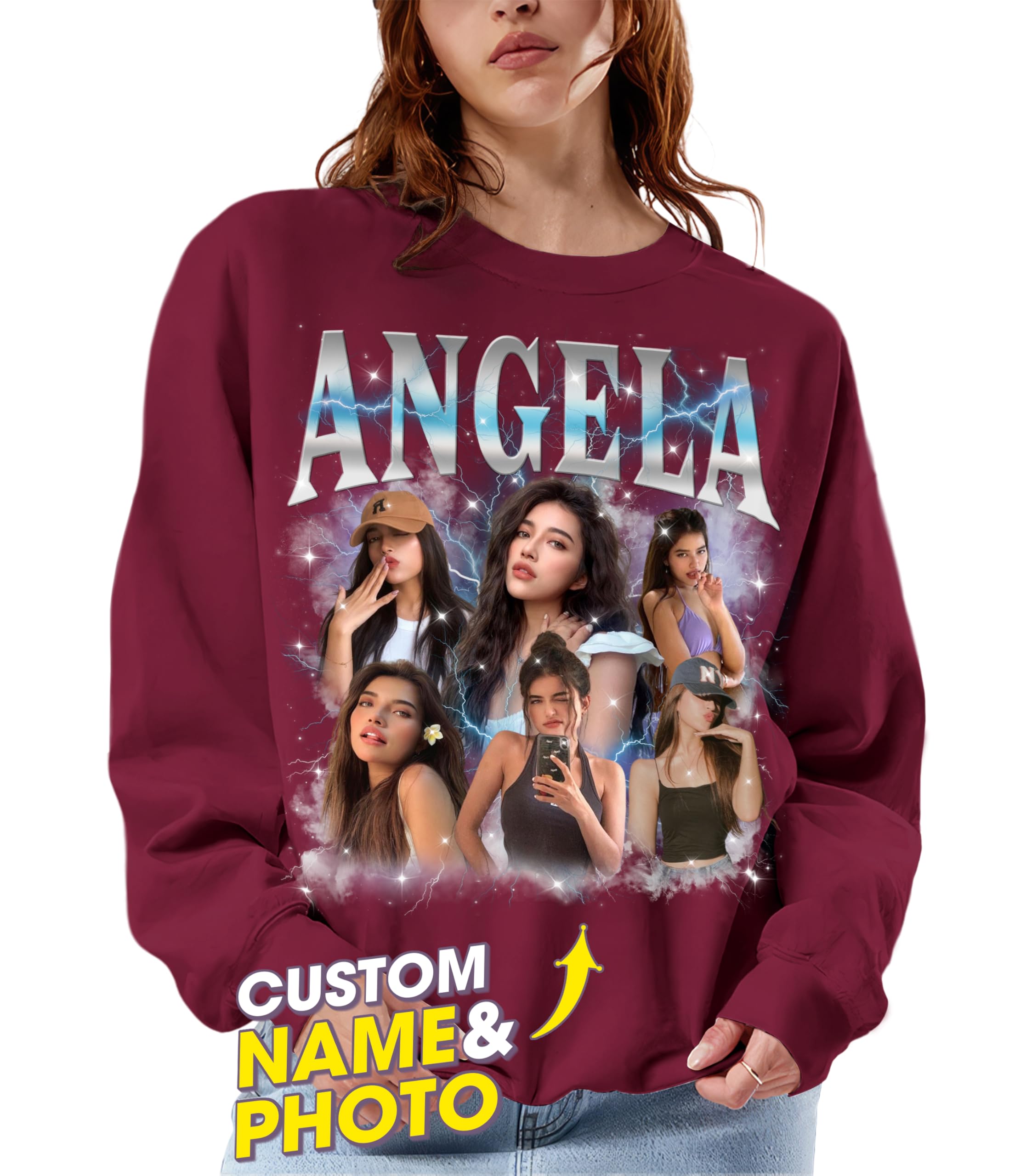 Custom Bootleg Rap T-Shirts and Sweatshirts for Women Personalized Crewneck Shirts for Boyfriend Girlfriend Face Shirt Gift for Valentine's Day Halloween Christmas