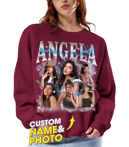 Custom Bootleg Rap T-Shirts and Sweatshirts for Women Personalized Crewneck Shirts for Boyfriend Girlfriend Face Shirt Gift for Valentine's Day Halloween Christmas