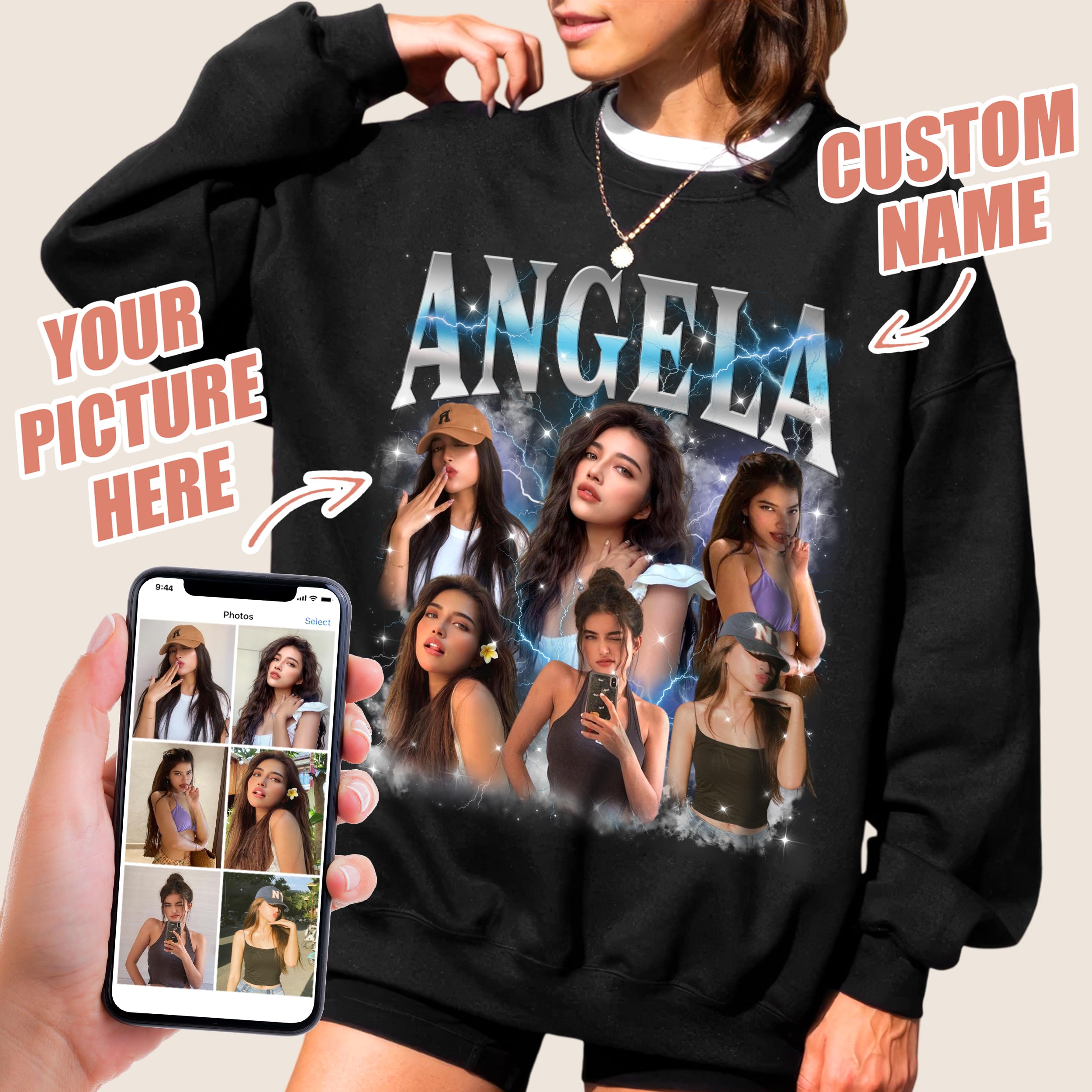 Custom Bootleg Rap T-Shirts and Sweatshirts for Women Personalized Crewneck Shirts for Boyfriend Girlfriend Face Shirt Gift for Valentine's Day Halloween Christmas