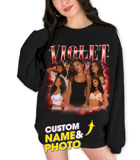 Custom T Shirts Bootleg Girlfriend Shirt Sweatshirts for Women Custom Crewneck Shirts for Boyfriend Face Shirt with Photo Gift for Valentines Halloween Christmas