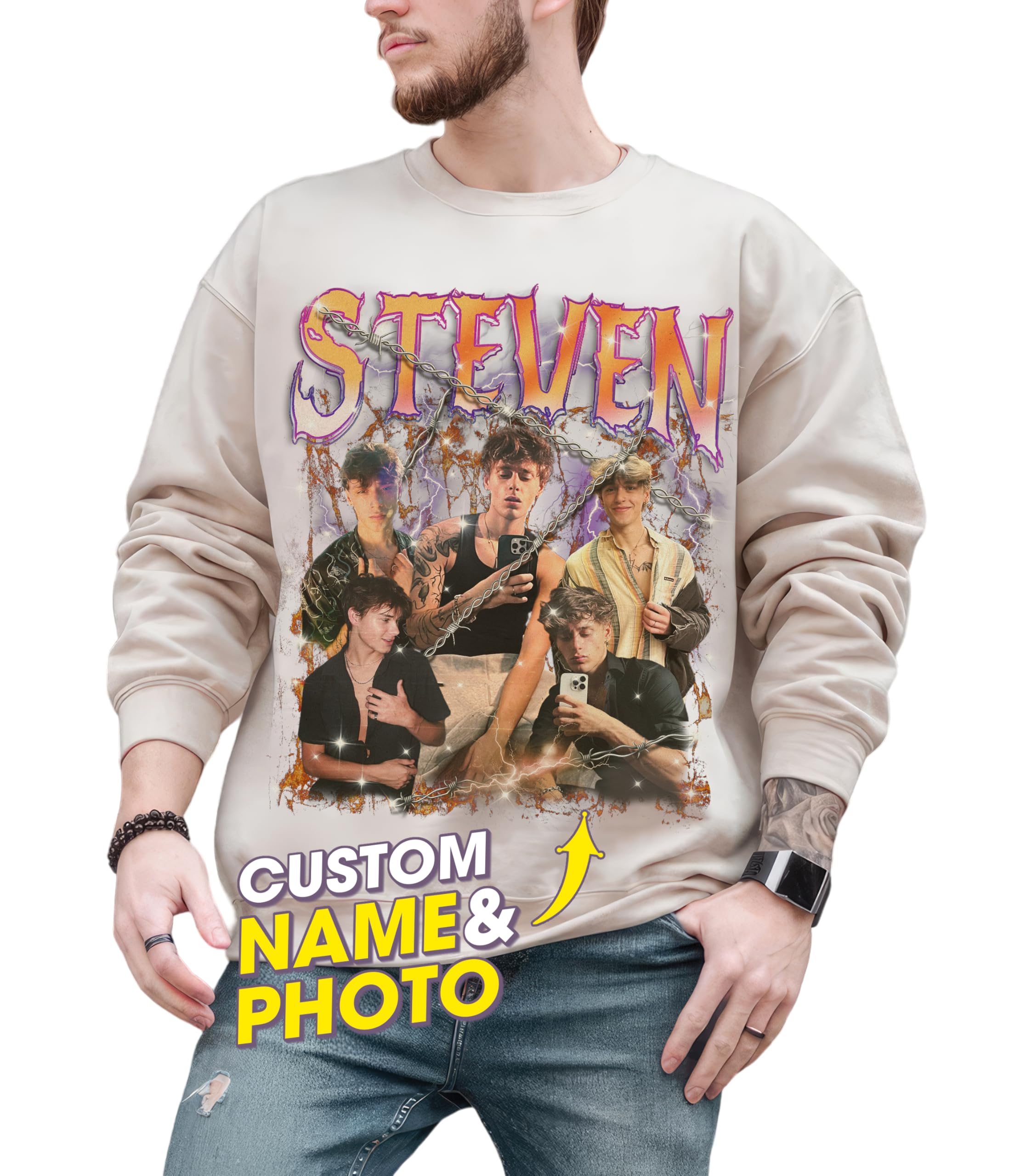Custom Your Own Bootleg Rap Tee Shirt Custom Sweatshirts Crewneck Shirts for Boyfriend Girlfriend Vintage Face Shirt Gift for Valentines Halloween Christmas