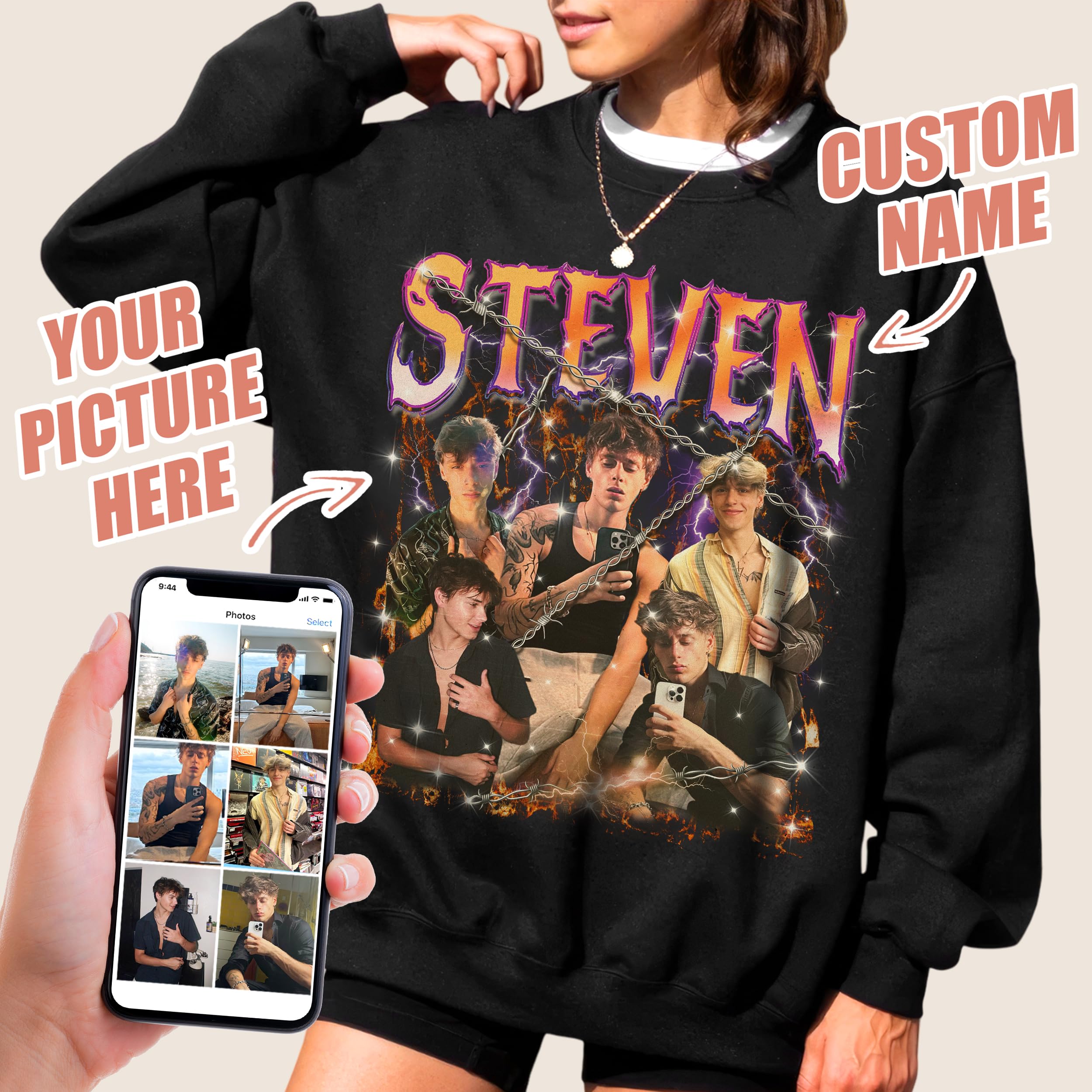 Custom Your Own Bootleg Rap Tee Shirt Custom Sweatshirts Crewneck Shirts for Boyfriend Girlfriend Vintage Face Shirt Gift for Valentines Halloween Christmas