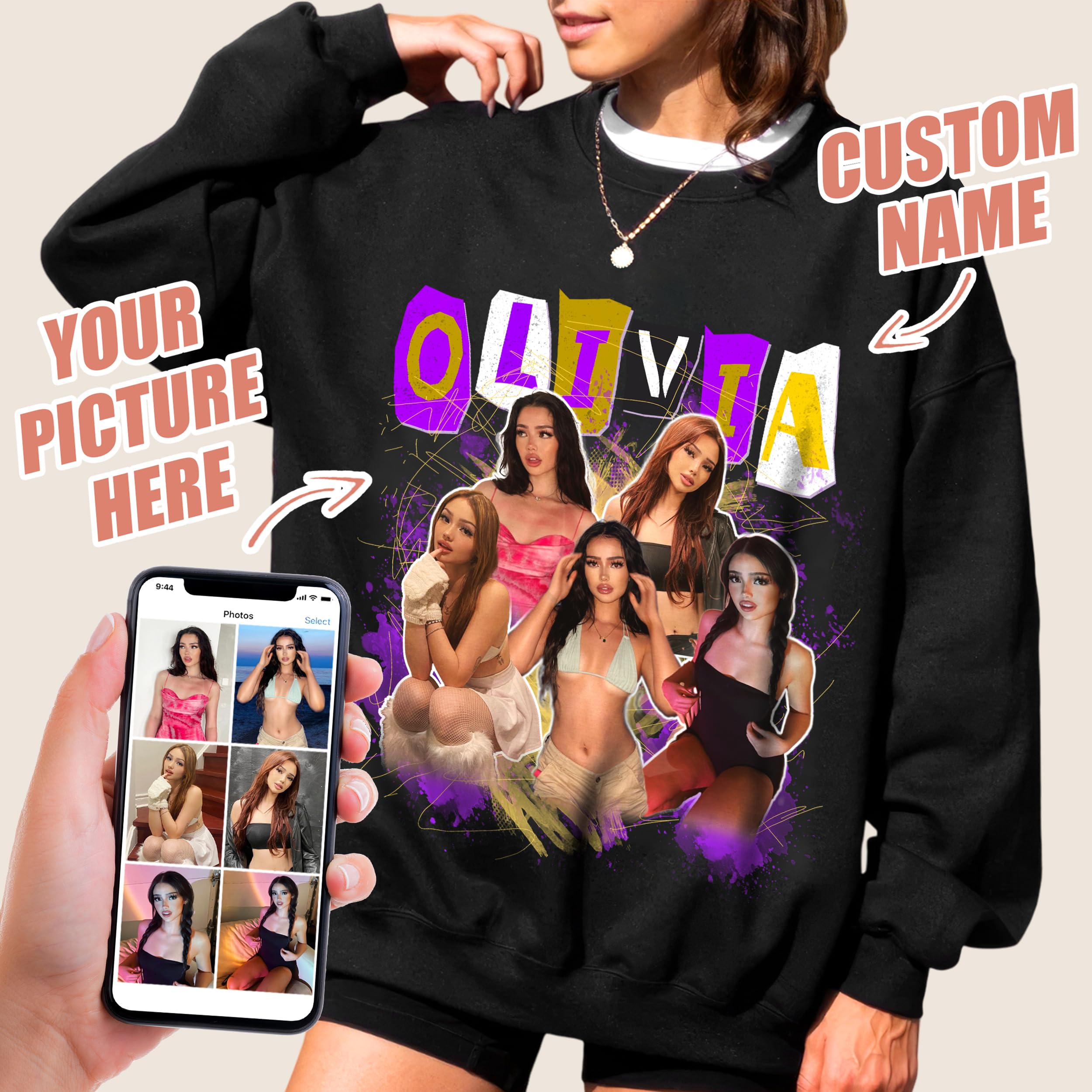 Custom Bootleg Rap Tee & Sweatshirts for Women & Men - Crewneck Shirts for Boyfriend & Girlfriend - Face Shirt Gift for Valentines, Halloween & Christmas
