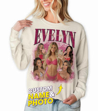Custom T Shirts Custom Your Own Bootleg Rap Tee Sweatshirts for Women Personalized Crewneck Shirts for Boyfriend Girlfriend Face Shirt Gift for Valentine's Day Christmas