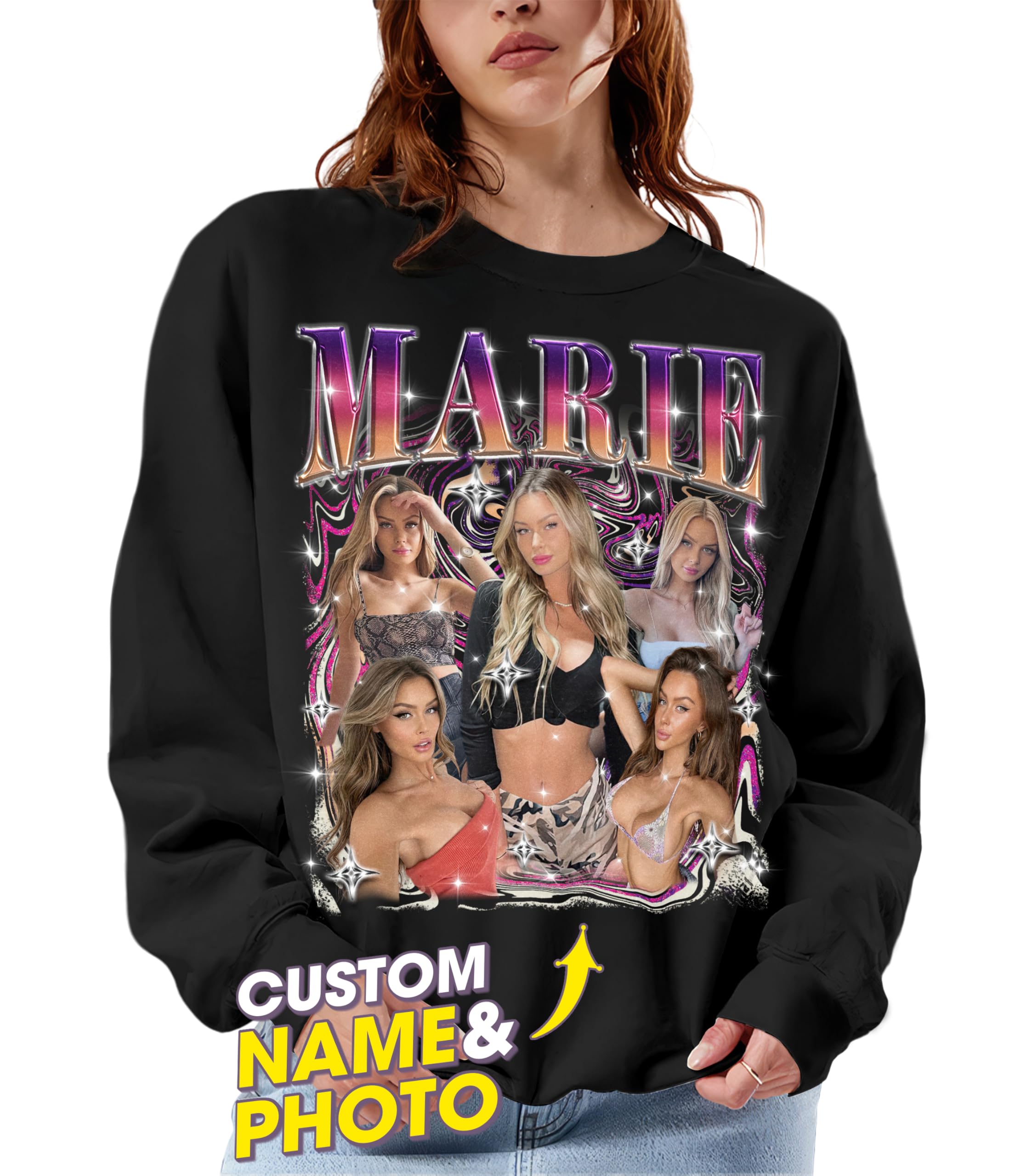 Custom Your Own Bootleg Rap Tee Custom Sweatshirts for Women Personalized Crewneck Shirts for Boyfriend Girlfriend Face Shirt Gift for Valentine's Day Christmas