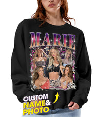 Custom Your Own Bootleg Rap Tee Custom Sweatshirts for Women Personalized Crewneck Shirts for Boyfriend Girlfriend Face Shirt Gift for Valentine's Day Christmas