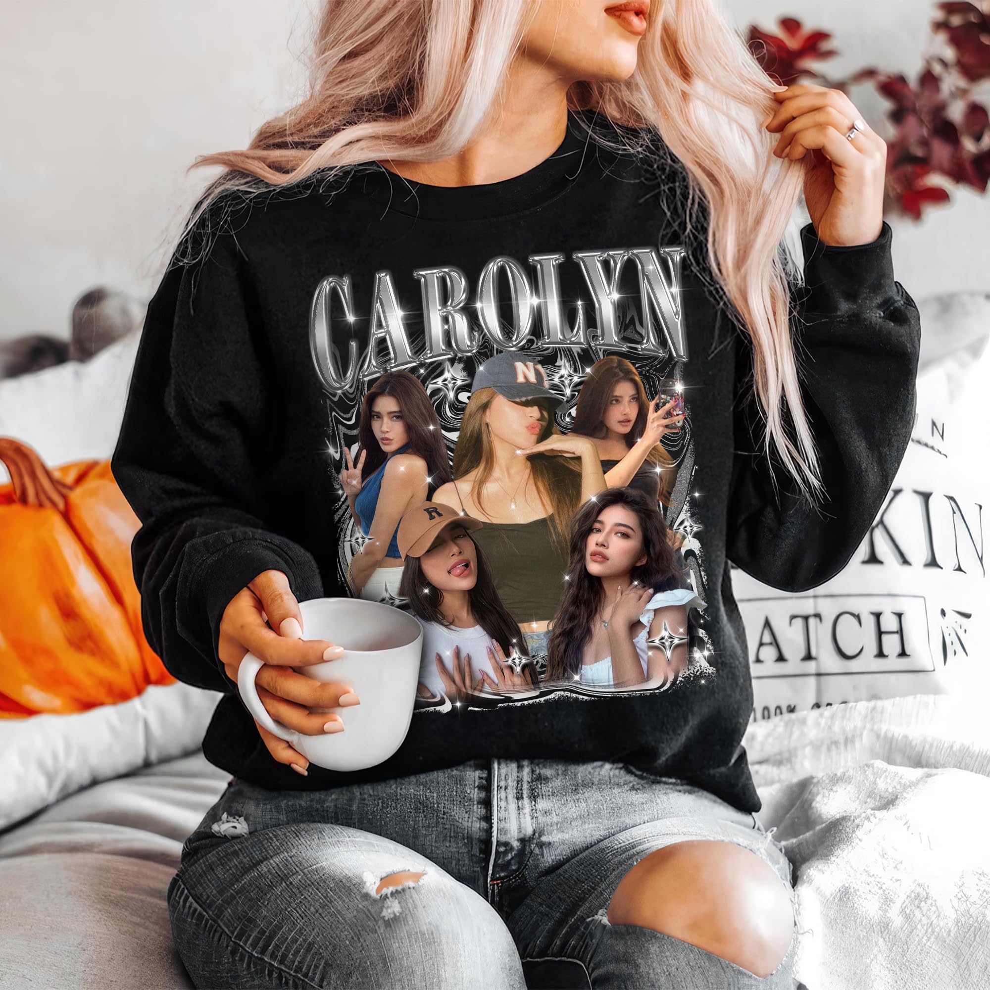 Custom Your Own Bootleg Rap Tee Custom Sweatshirts for Women Personalized Crewneck Shirts for Boyfriend Girlfriend Face Shirt Gift for Valentine's Day Christmas