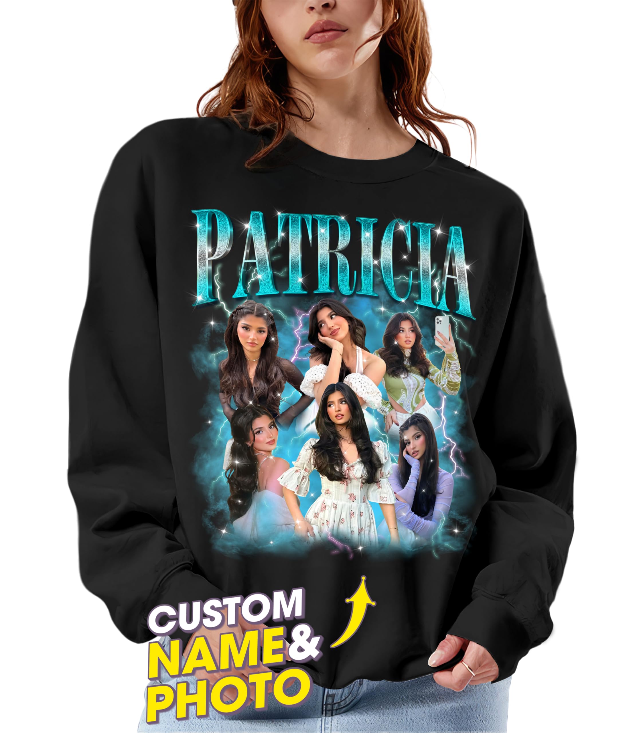 Custom Sweatshirts for Women Custom Bootleg Rap Shirt Crewneck Shirts for Boyfriend Girlfriend Face Shirt Gift for Valentines Halloween Christmas