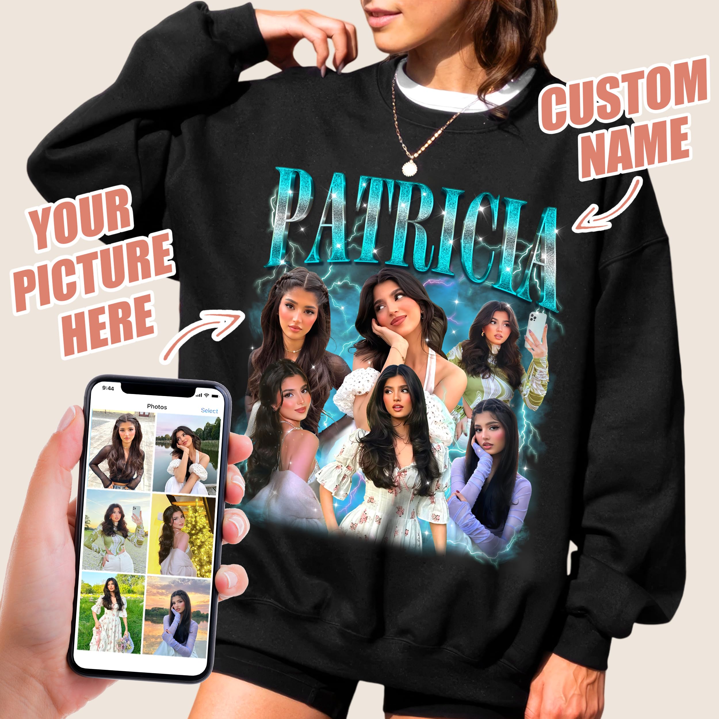 Custom Sweatshirts for Women Custom Bootleg Rap Shirt Crewneck Shirts for Boyfriend Girlfriend Face Shirt Gift for Valentines Halloween Christmas