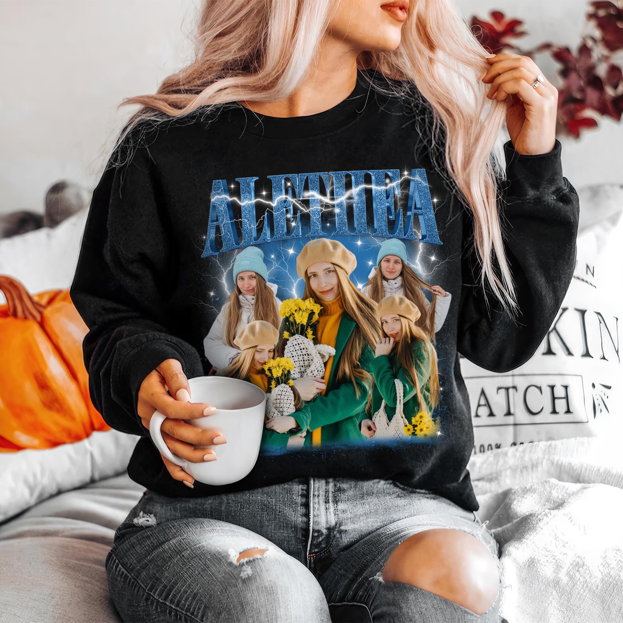 Custom T Shirts & Sweatshirts for Boyfriend & Girlfriend - Vintage Face Shirt with Photo Gift for Valentines, Halloween & Christmas