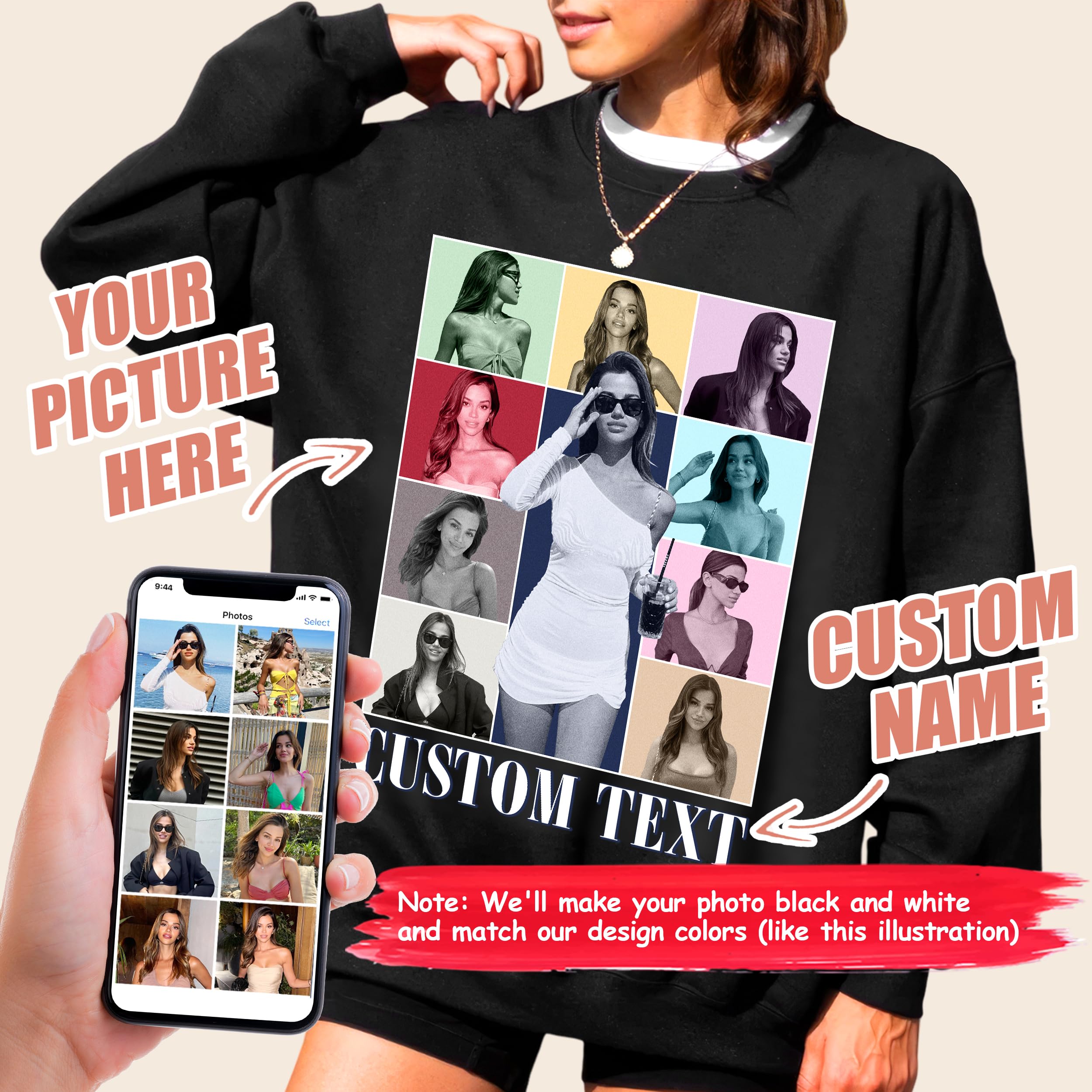 Custom Sweatshirts Custom Bootleg Rap Shirt Crewneck Shirts for Boyfriend Girlfriend Face Shirt with Photo Graphic Tee Gift for Valentines Halloween Christmas